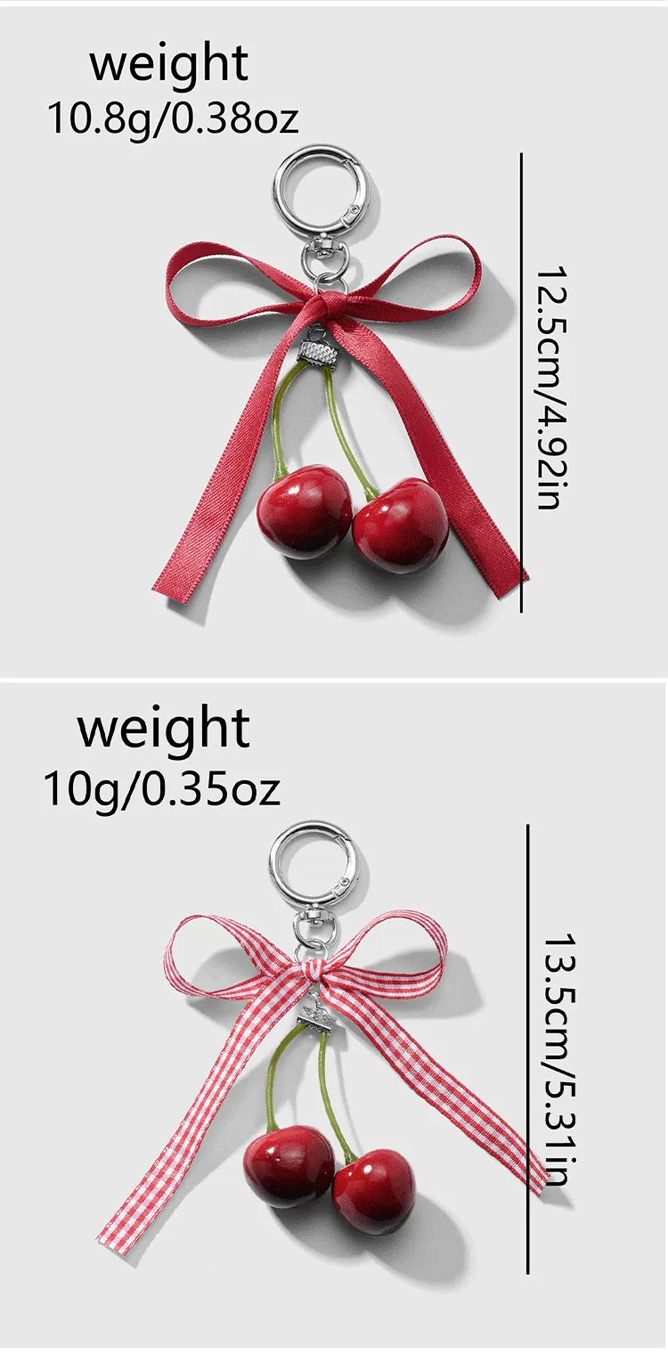 Spring New Ins New Style Sweet Fashion Classic Solid Color Bow Simulation Cherry Keychain Bag Pendant display picture 7