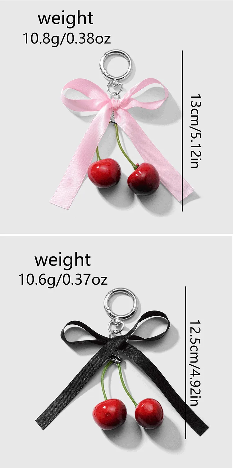 Spring New Ins New Style Sweet Fashion Classic Solid Color Bow Simulation Cherry Keychain Bag Pendant display picture 8