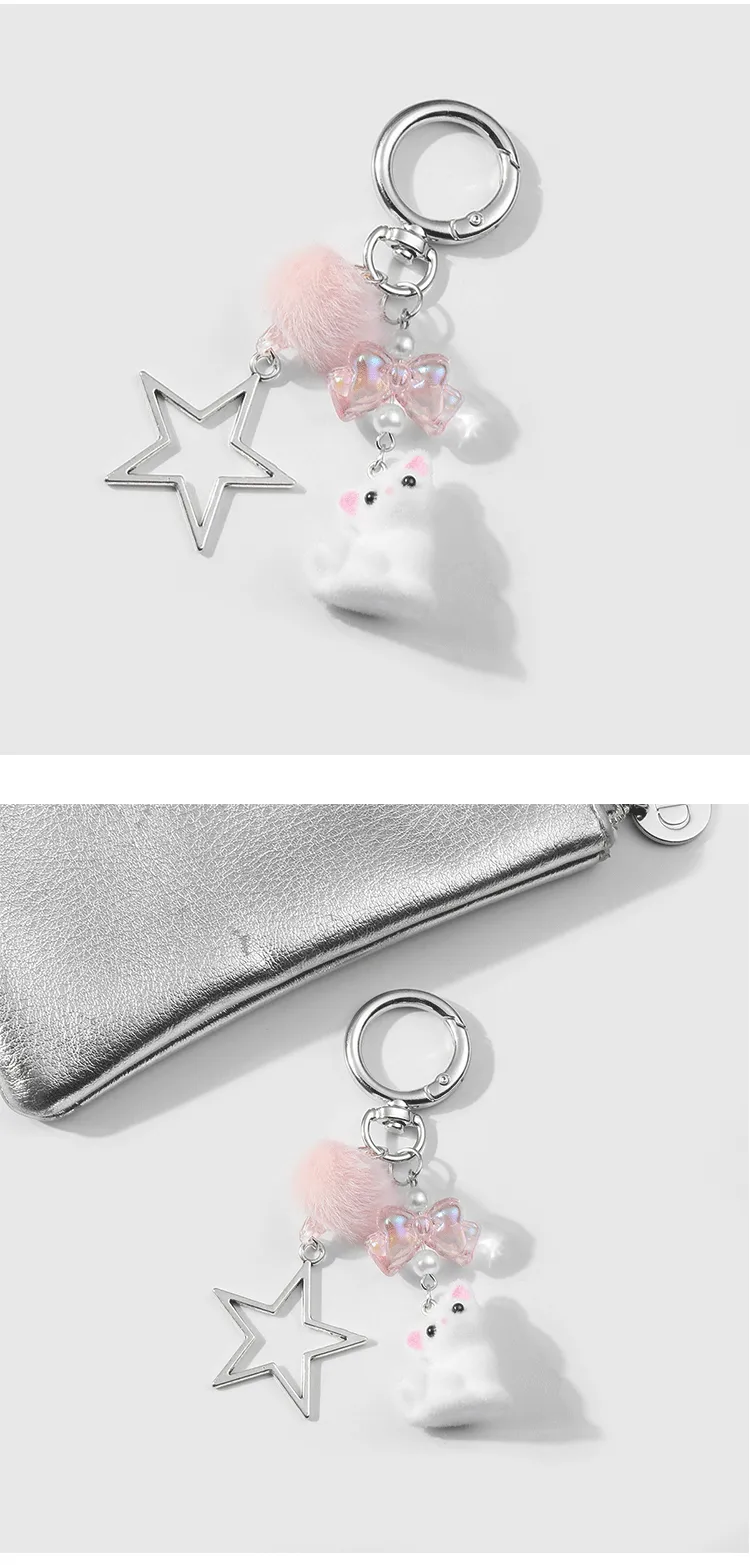 Explosions Ins Exquisite Sweet All-match Hollow Love Star Fur Ball Flocking Fox Pendant Keychain display picture 2