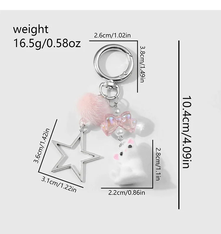 Explosions Ins Exquisite Sweet All-match Hollow Love Star Fur Ball Flocking Fox Pendant Keychain display picture 4
