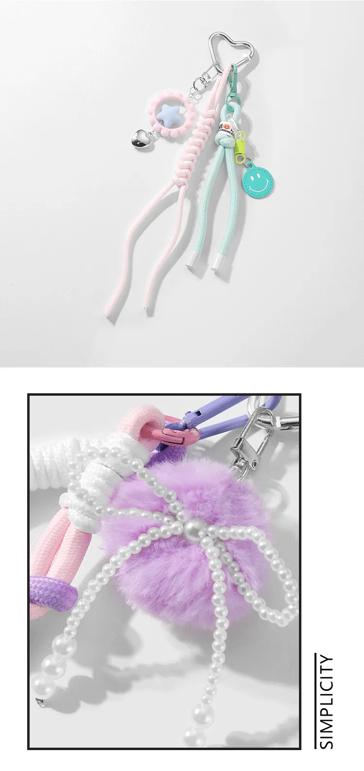 Spring New Ins New Sweet High-value Imitation Pearl Love Star Bow Climbing Rope DIY Key Chain display picture 1