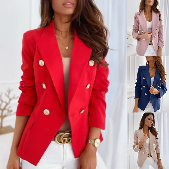 Designed  Wish Explosions Spring Best Selling Long Sleeve Double-breasted Solid Color Stand Collar Small Suit display picture 2