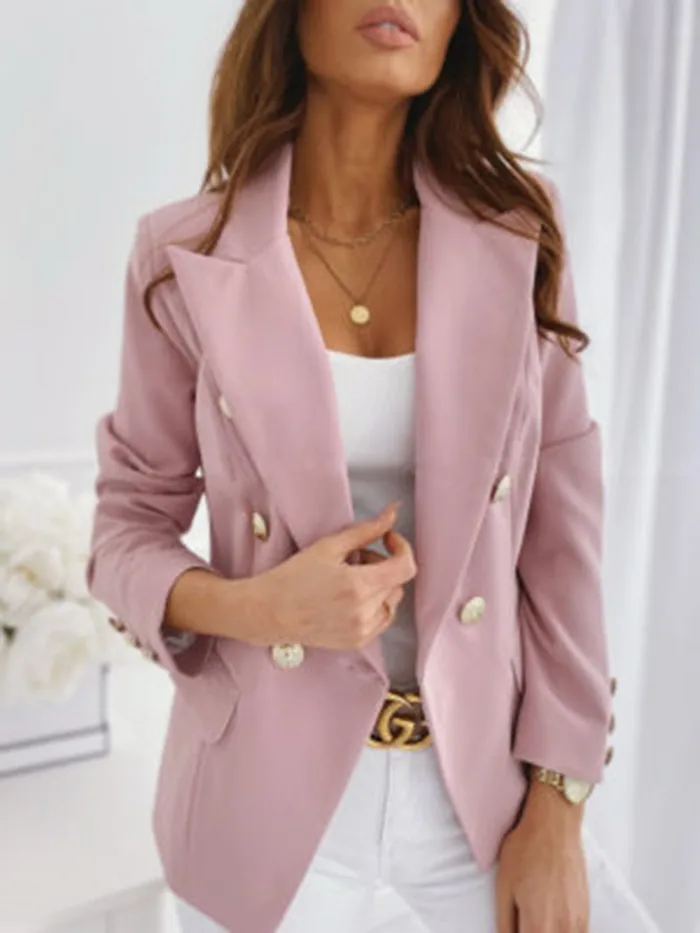 Designed  Wish Explosions Spring Best Selling Long Sleeve Double-breasted Solid Color Stand Collar Small Suit display picture 17