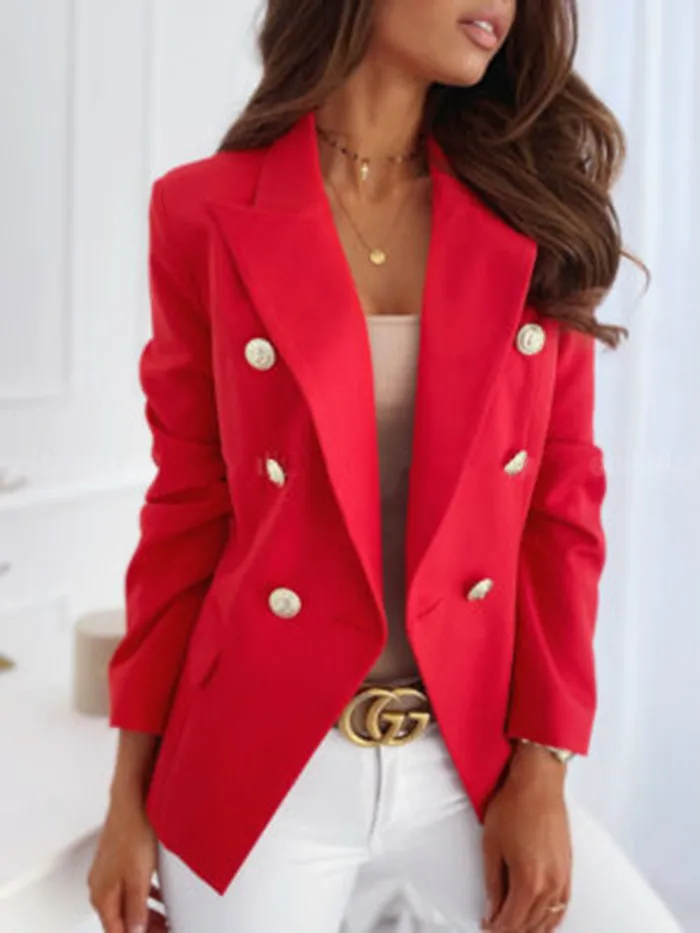 Designed  Wish Explosions Spring Best Selling Long Sleeve Double-breasted Solid Color Stand Collar Small Suit display picture 8
