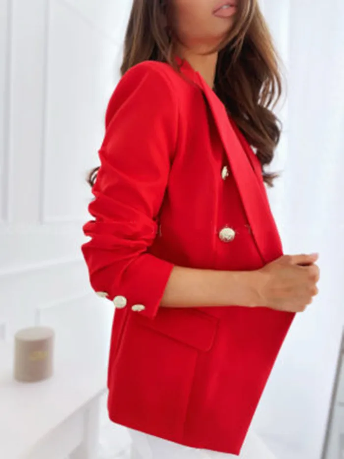 Designed  Wish Explosions Spring Best Selling Long Sleeve Double-breasted Solid Color Stand Collar Small Suit display picture 10