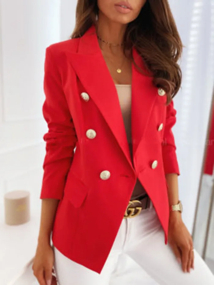 Designed  Wish Explosions Spring Best Selling Long Sleeve Double-breasted Solid Color Stand Collar Small Suit display picture 11