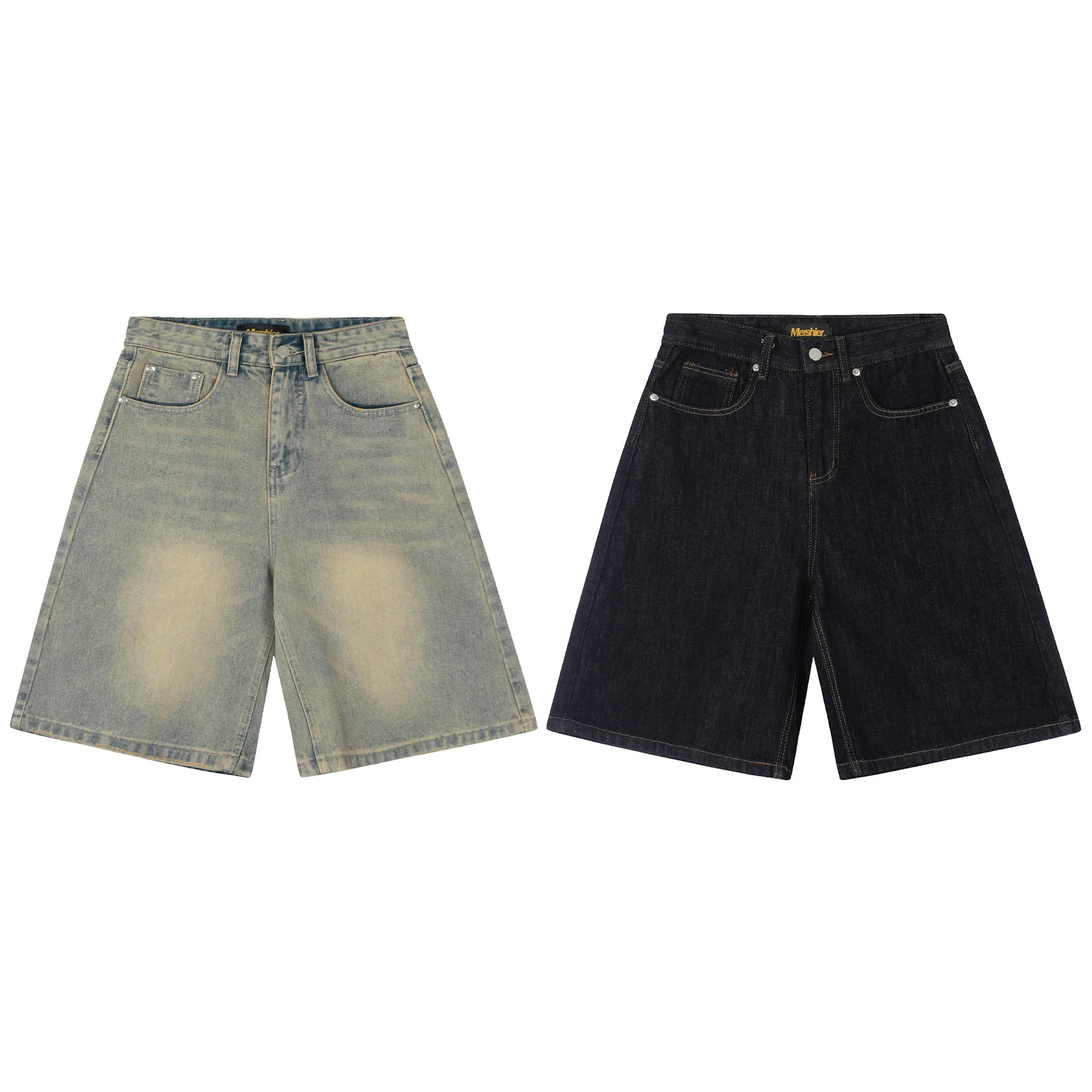 Jiayiku Men's American Vintage Washed Old Denim Shorts Men's And Women's Straight Loose Cleanfit Shorts display picture 1