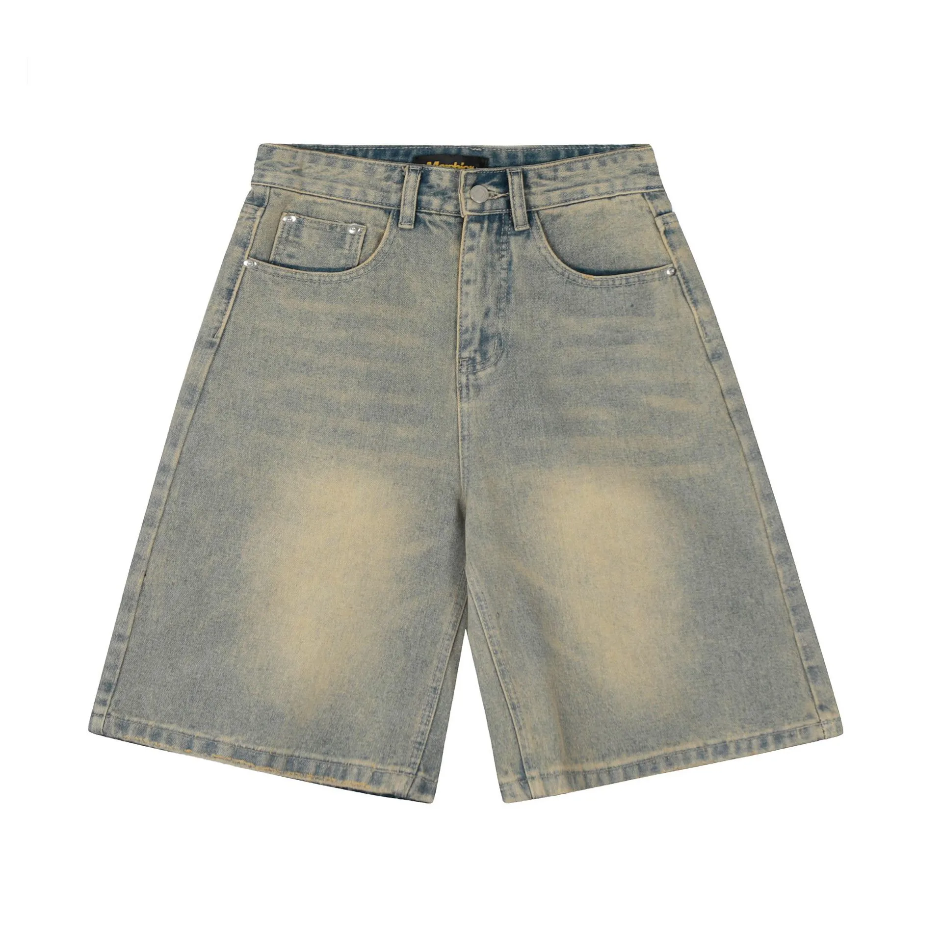 Jiayiku Men's American Vintage Washed Old Denim Shorts Men's And Women's Straight Loose Cleanfit Shorts display picture 2