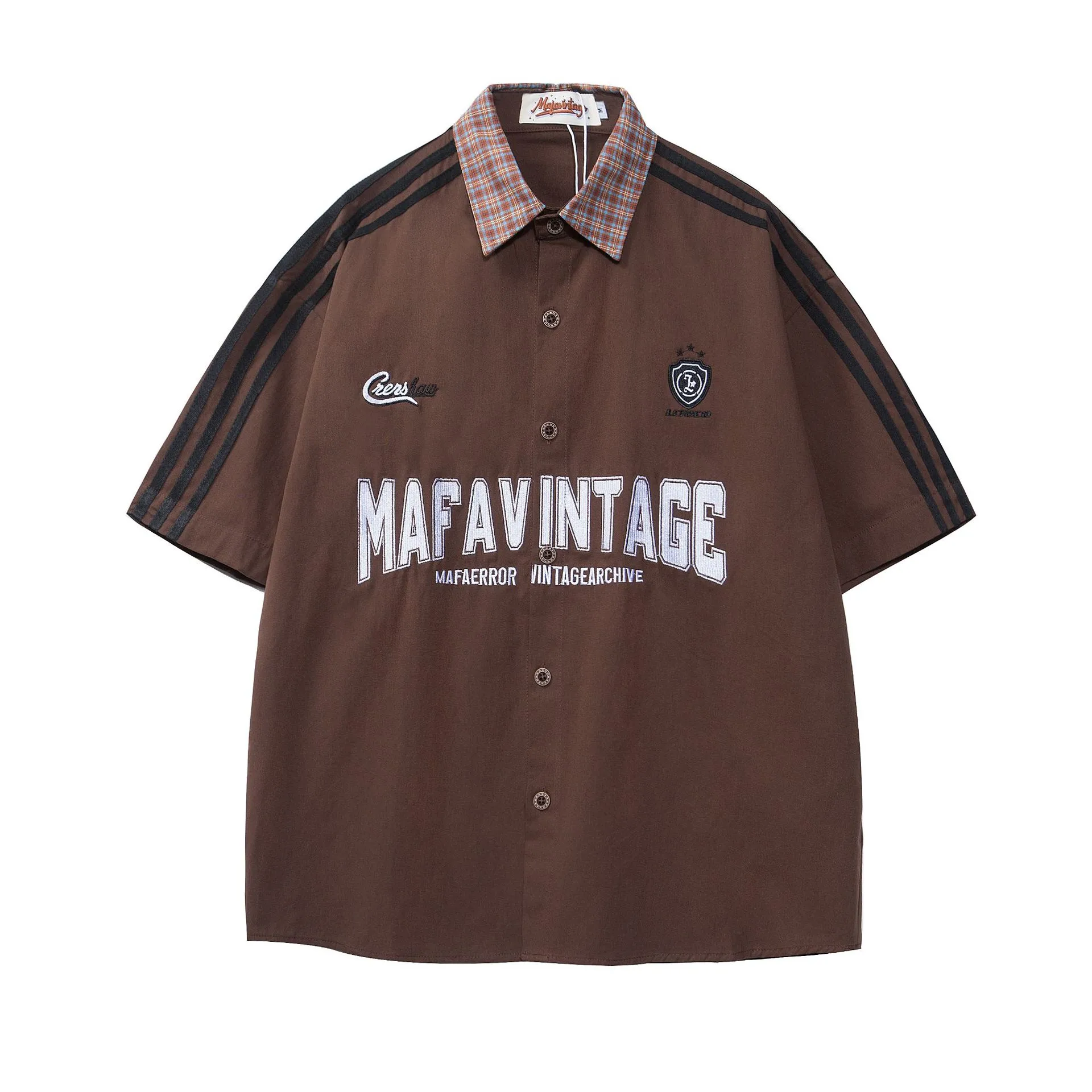 Jiayiku Men's  New American Antique Cleanfit Fashion Brand Embroidered Couple's Short-sleeved Shirt For Men And Women display picture 3