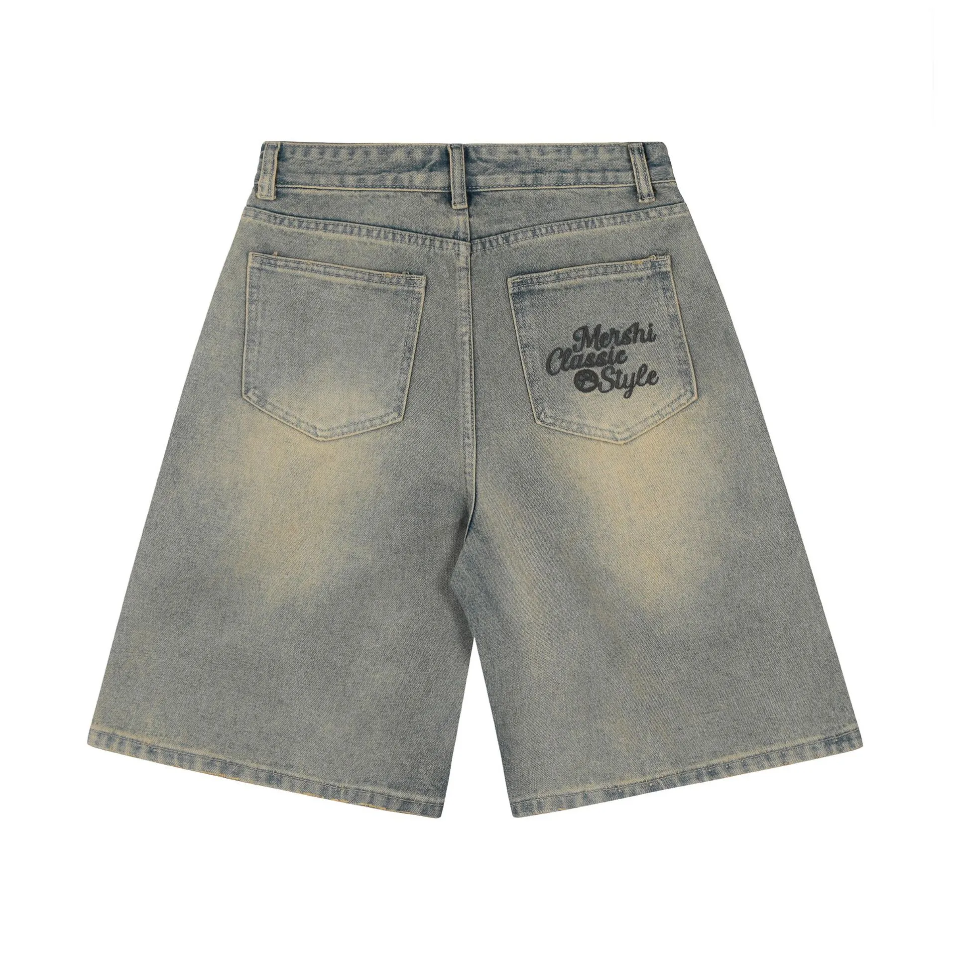 Jiayiku Men's American Vintage Washed Old Denim Shorts Men's And Women's Straight Loose Cleanfit Shorts display picture 3