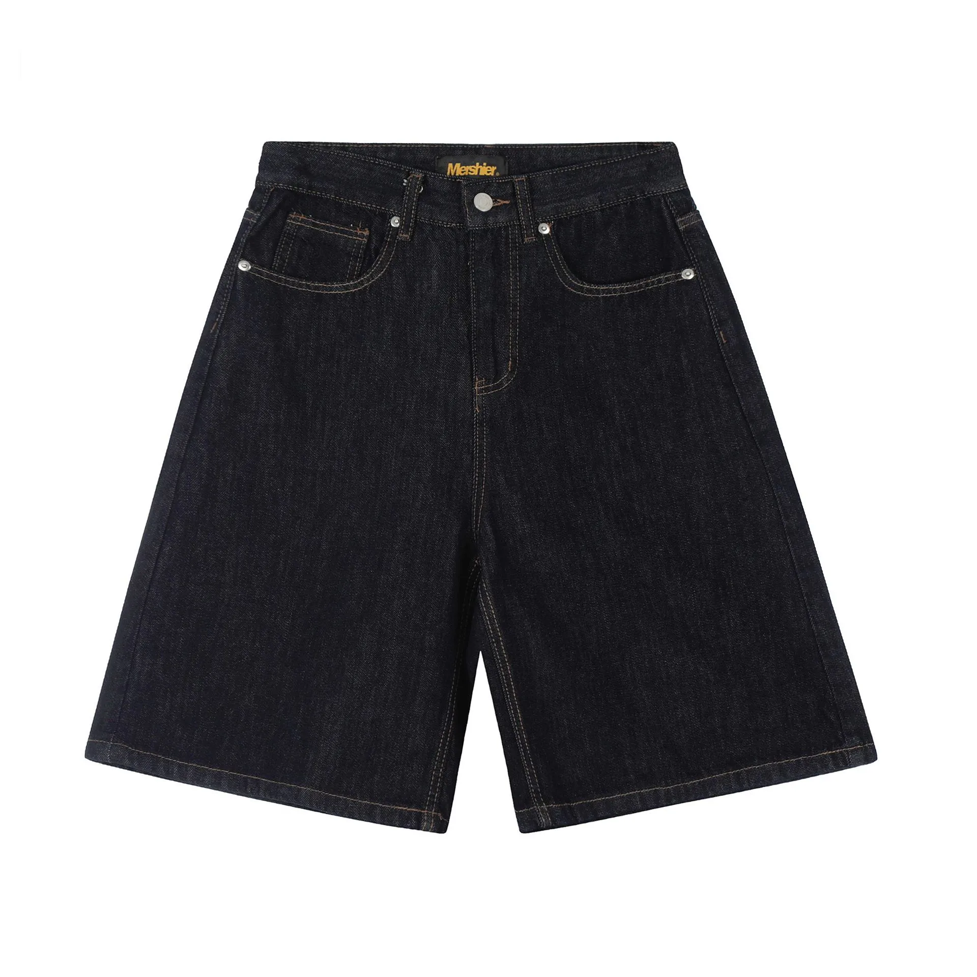 Jiayiku Men's American Vintage Washed Old Denim Shorts Men's And Women's Straight Loose Cleanfit Shorts display picture 4