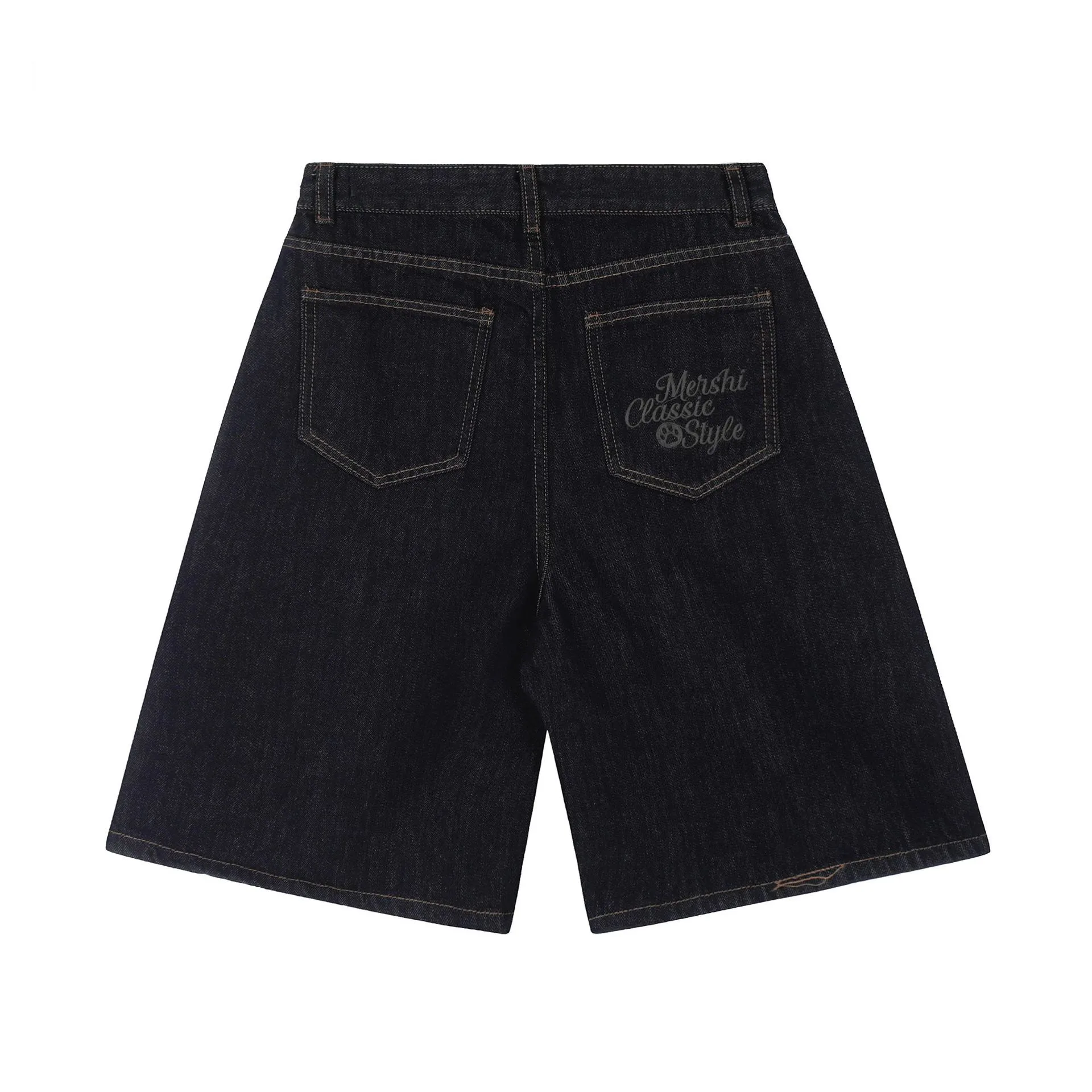 Jiayiku Men's American Vintage Washed Old Denim Shorts Men's And Women's Straight Loose Cleanfit Shorts display picture 5