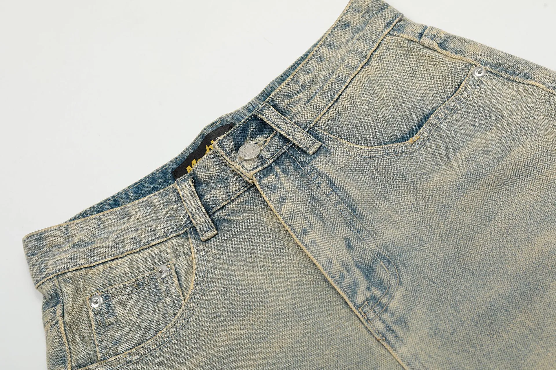 Jiayiku Men's American Vintage Washed Old Denim Shorts Men's And Women's Straight Loose Cleanfit Shorts display picture 6