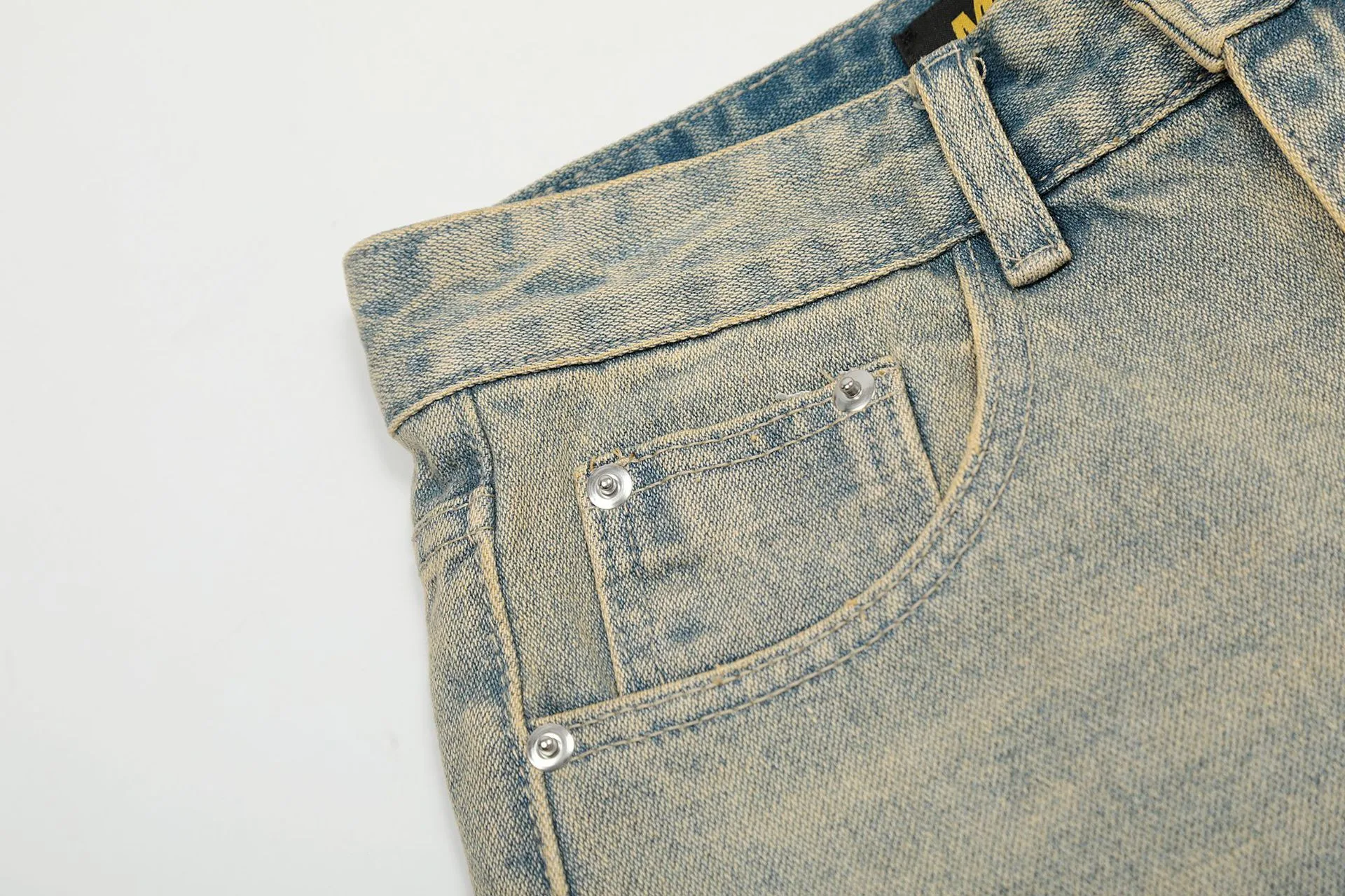 Jiayiku Men's American Vintage Washed Old Denim Shorts Men's And Women's Straight Loose Cleanfit Shorts display picture 8