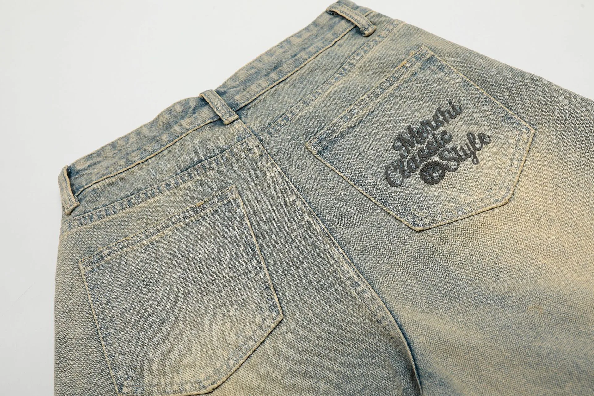 Jiayiku Men's American Vintage Washed Old Denim Shorts Men's And Women's Straight Loose Cleanfit Shorts display picture 10
