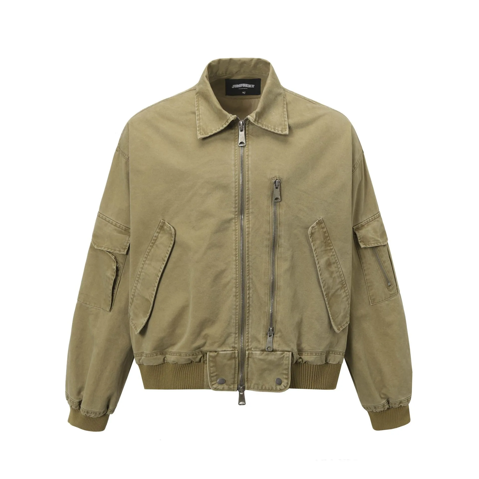 Jiayi Library Men's  Spring American Locomotive Wind Vintage Heavy Flying Jacket Water Washing Tooling Jacket display picture 3