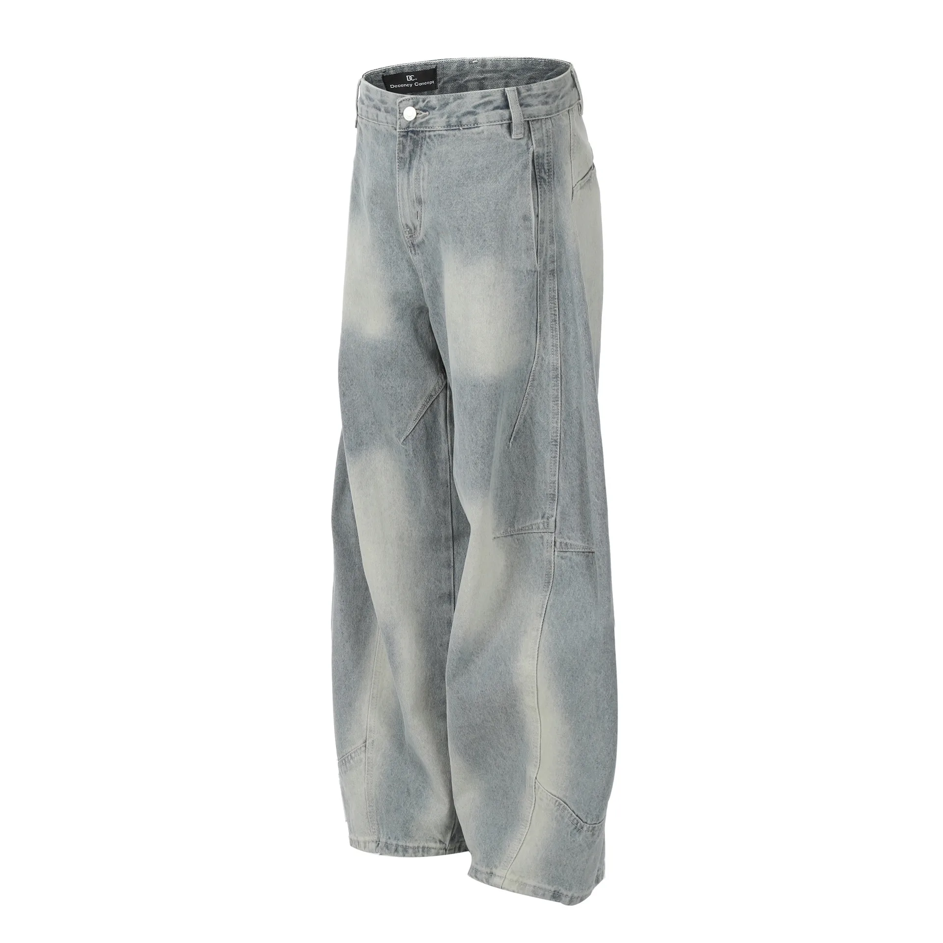 Jiayi Library Men's  New American High Street Curved Scimitar Washed Jeans Men's And Women's Vibe Wide Leg Pants display picture 4
