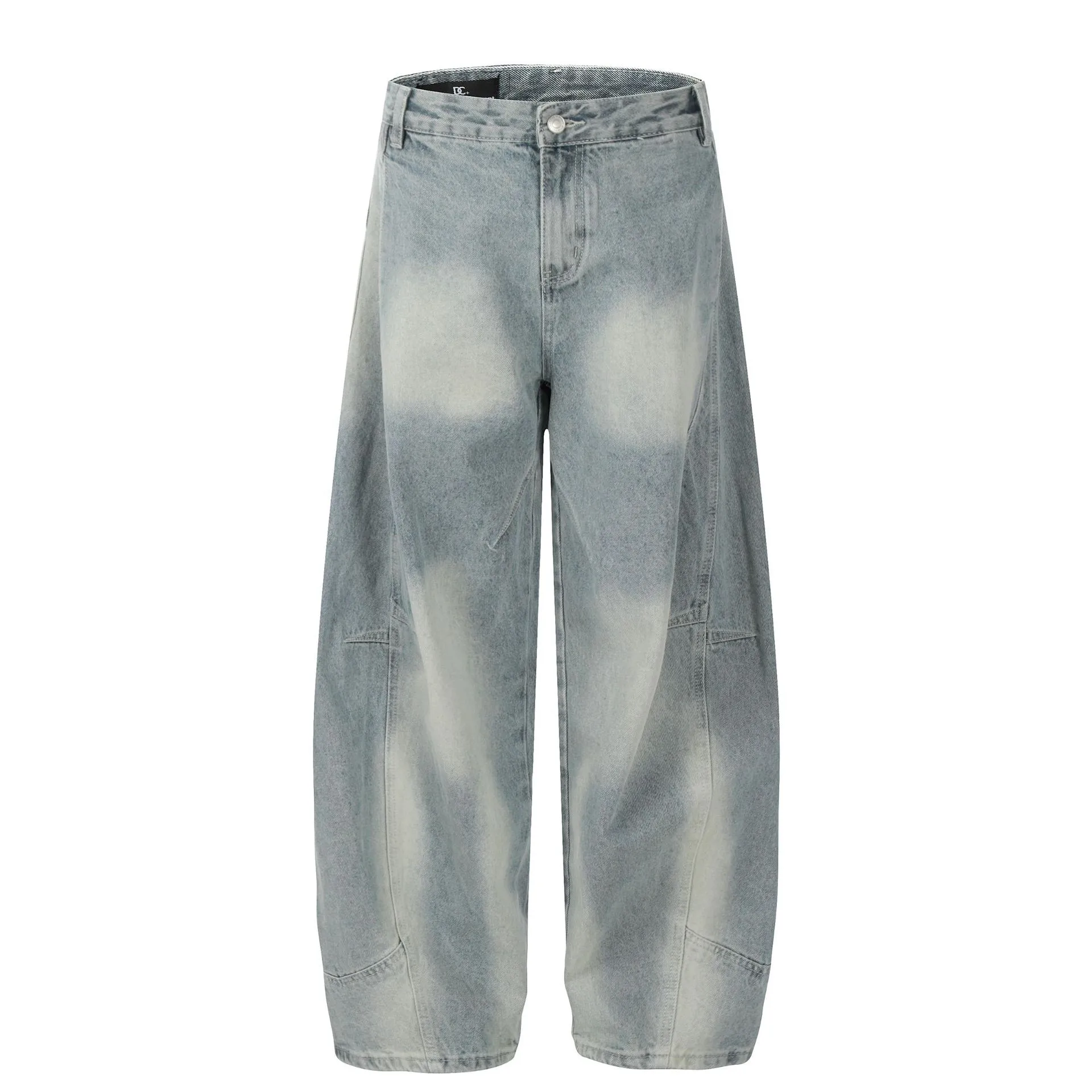 Jiayi Library Men's  New American High Street Curved Scimitar Washed Jeans Men's And Women's Vibe Wide Leg Pants display picture 3