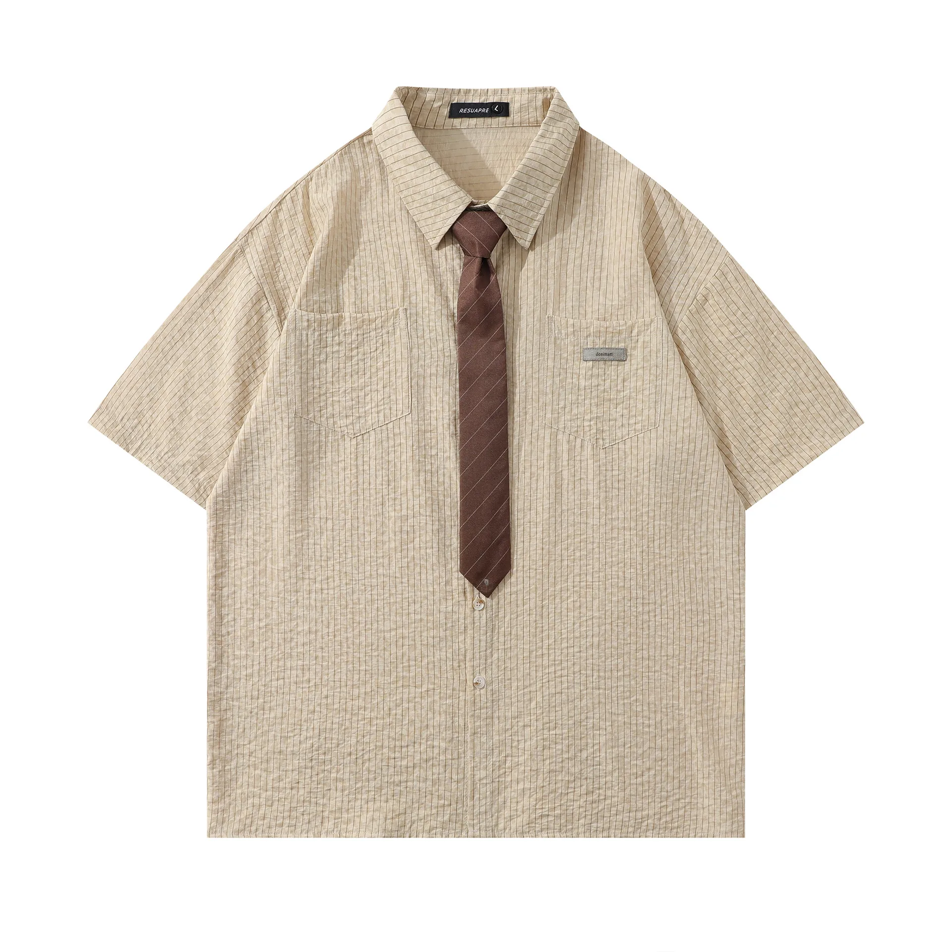 Jiayiku Men's  New American Style Campus Style Retro Fashion Brand Leopard Print Tie Shirt Short Sleeve For Men And Women display picture 3
