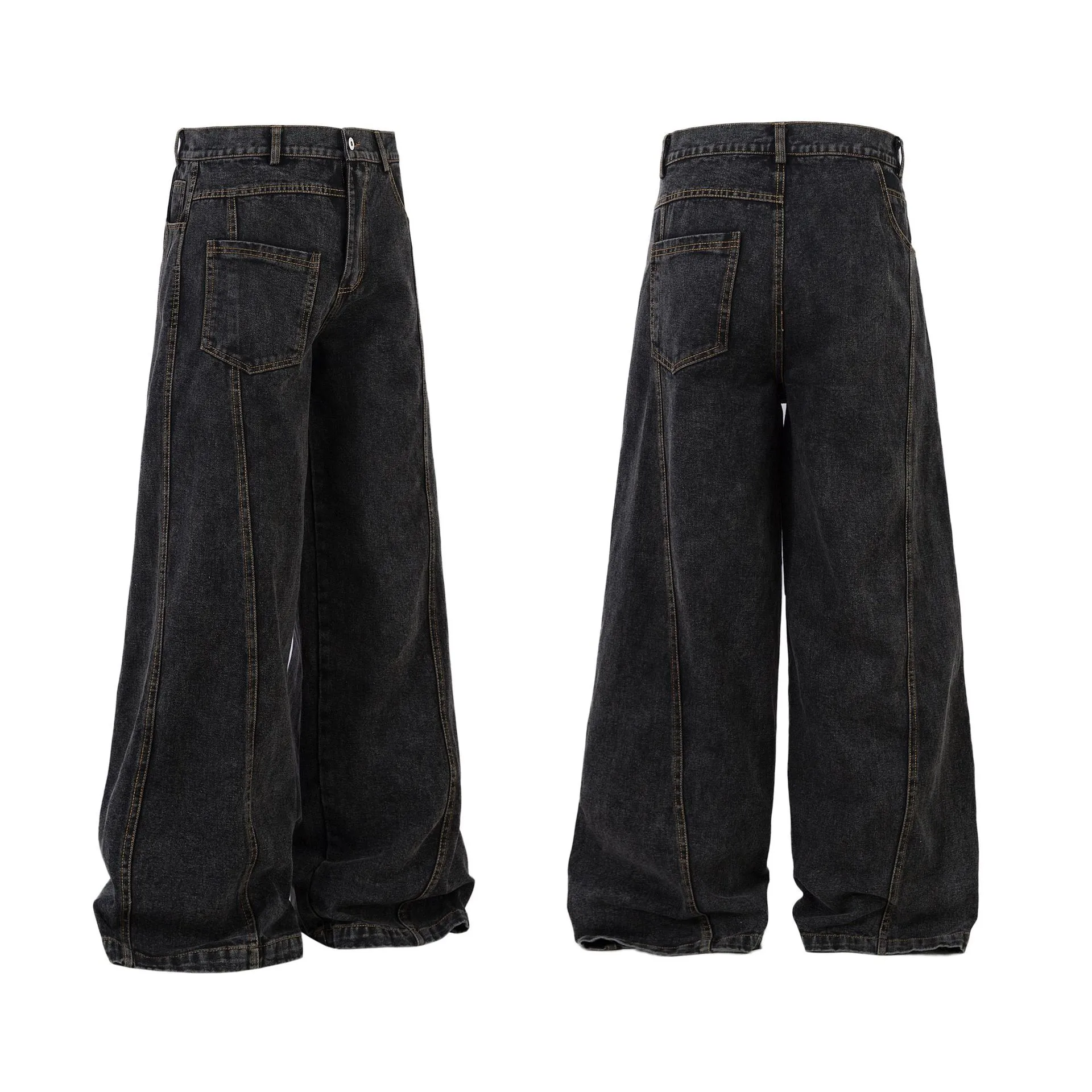 Spring  American Style Retro Shape Feeling Structure Split Washed Jeans Straight Cleanfit Pants display picture 2