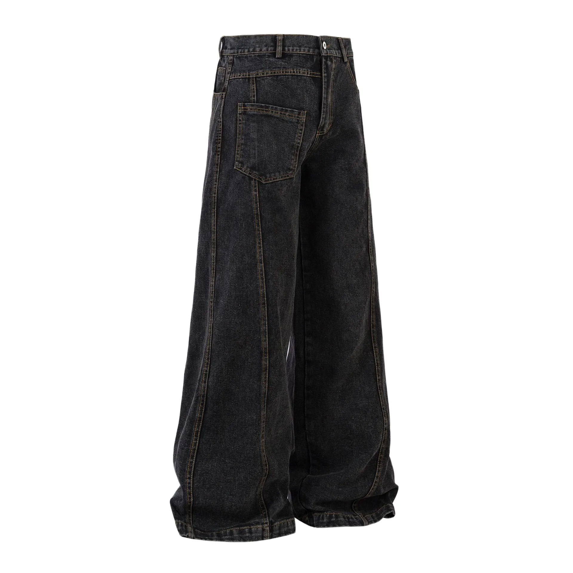 Spring  American Style Retro Shape Feeling Structure Split Washed Jeans Straight Cleanfit Pants display picture 3