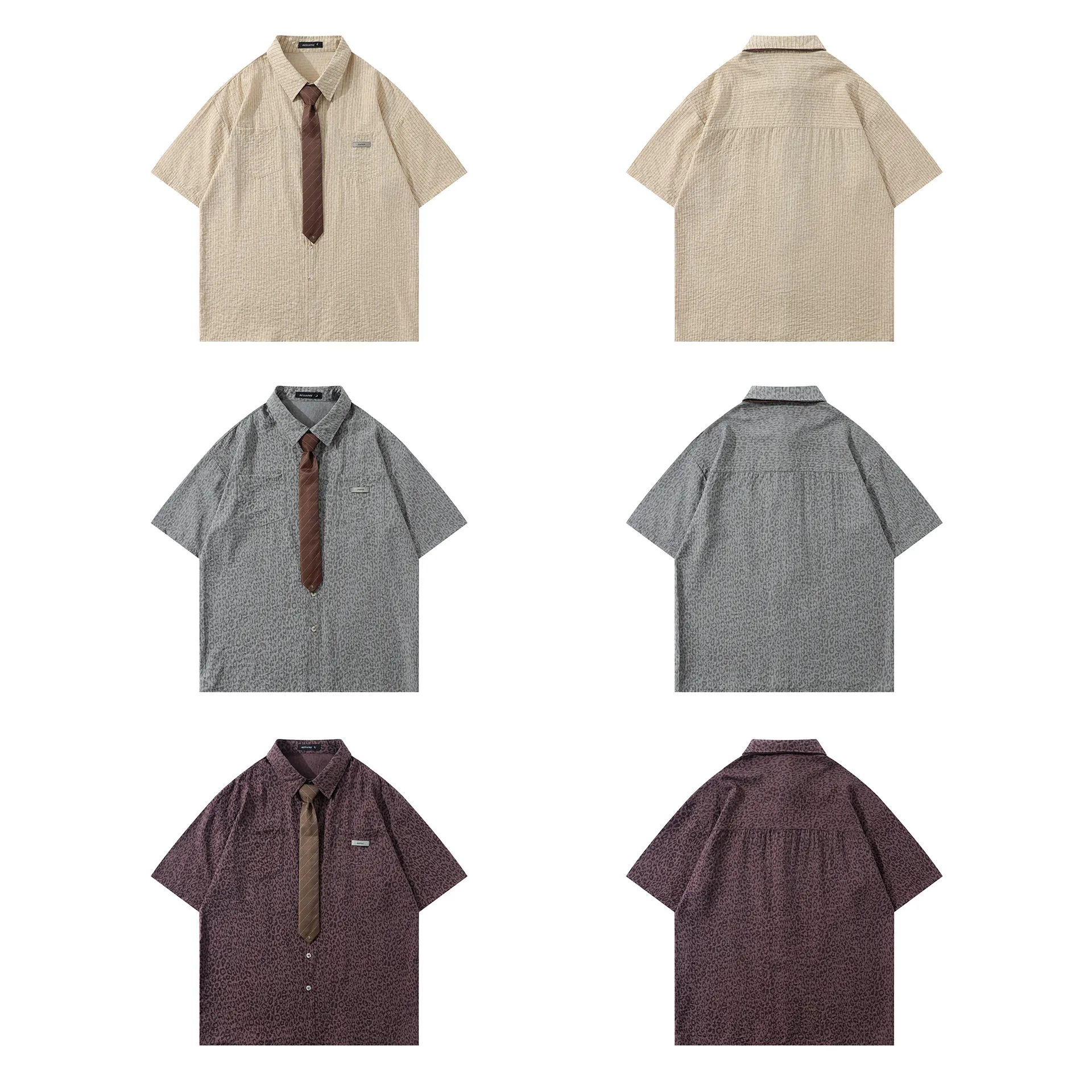 Jiayiku Men's  New American Style Campus Style Retro Fashion Brand Leopard Print Tie Shirt Short Sleeve For Men And Women display picture 9
