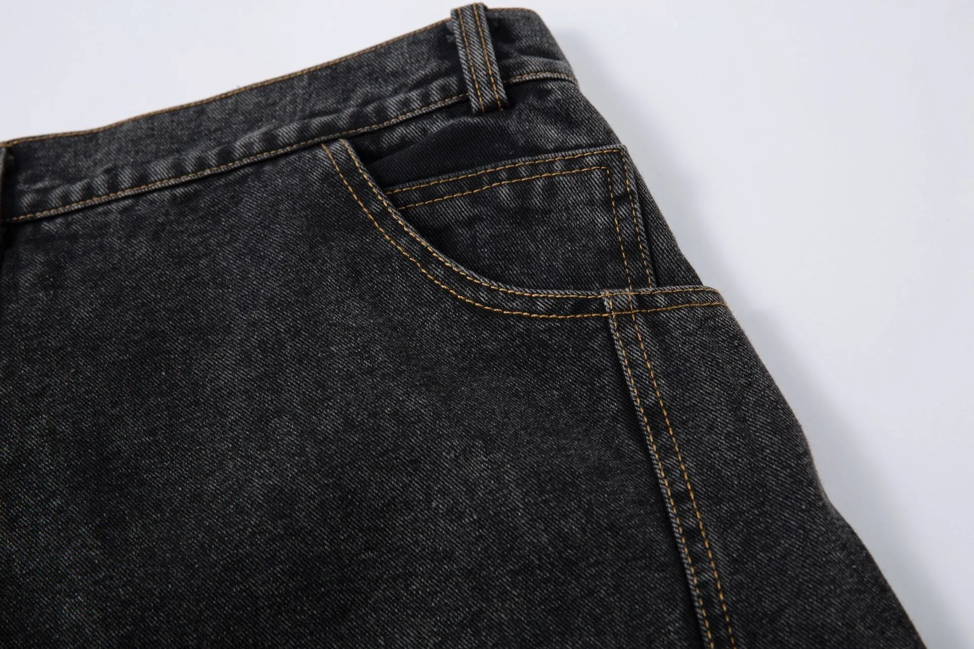 Spring  American Style Retro Shape Feeling Structure Split Washed Jeans Straight Cleanfit Pants display picture 8