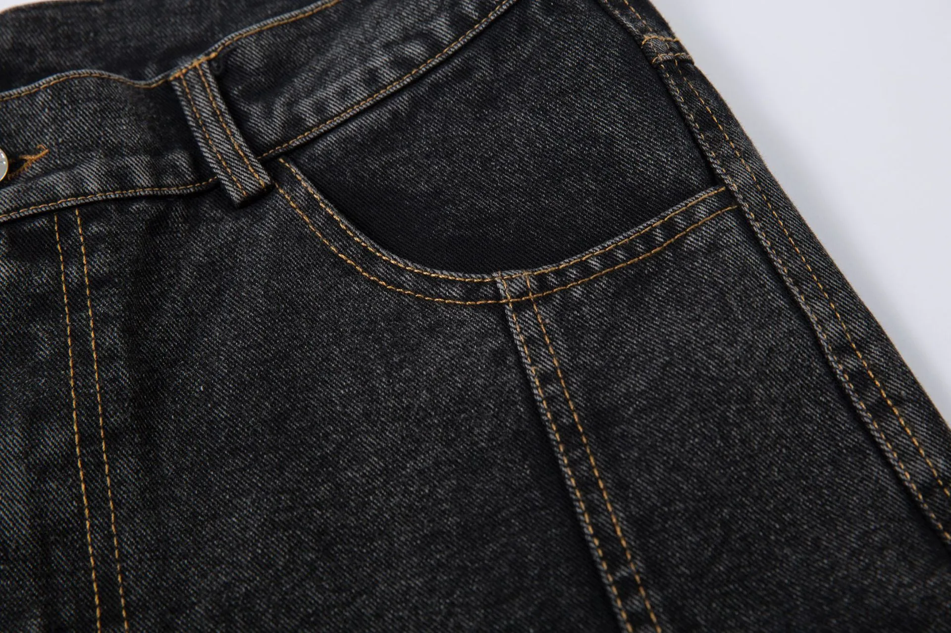 Spring  American Style Retro Shape Feeling Structure Split Washed Jeans Straight Cleanfit Pants display picture 10