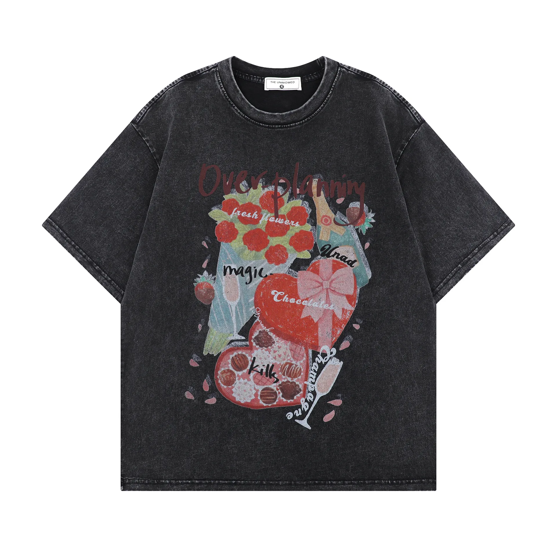 Jiayiku Fashion Brand  Summer New American Style Antique Fun Printed Washed T-Shirt Loose Couples Short-sleeved T-shirt display picture 5