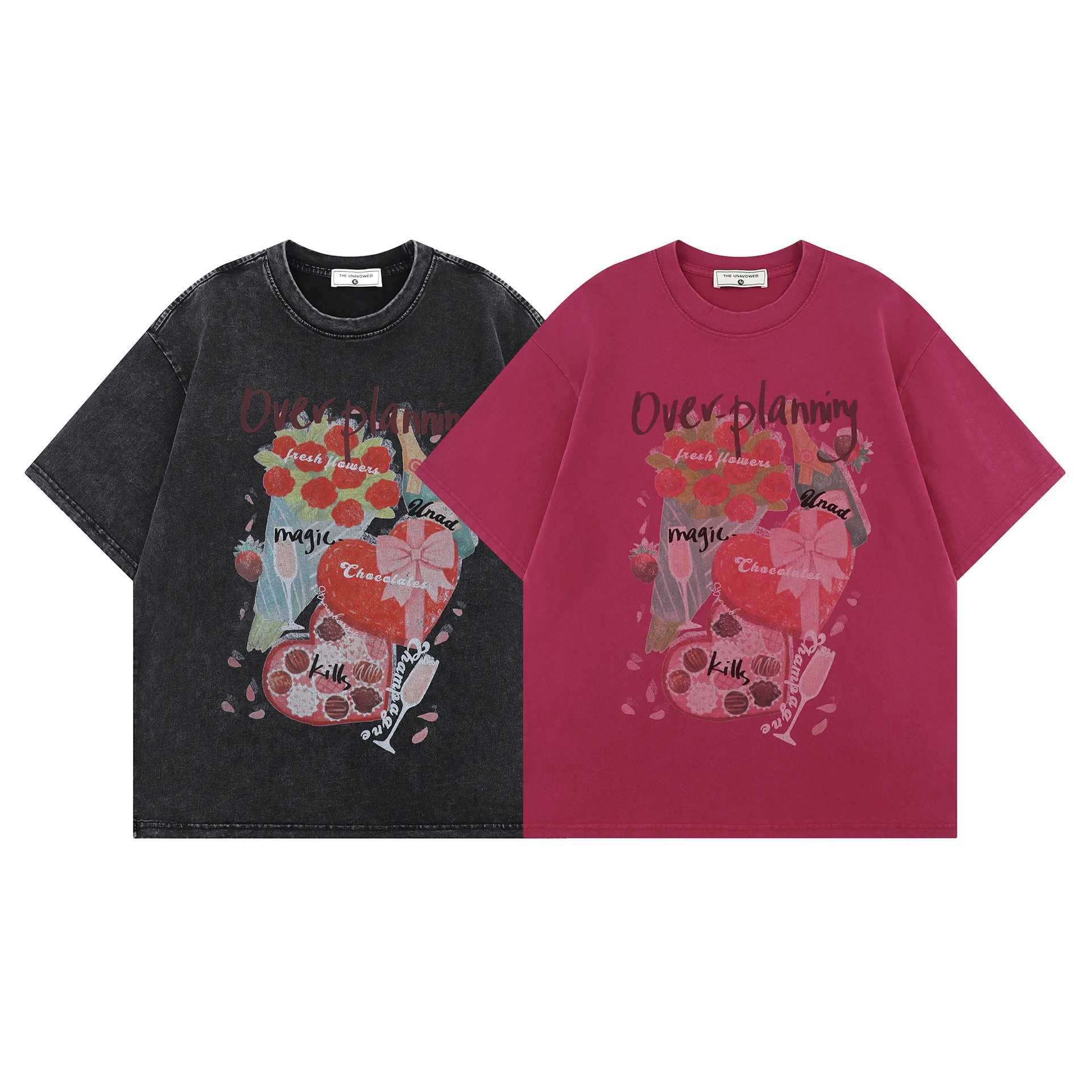Jiayiku Fashion Brand  Summer New American Style Antique Fun Printed Washed T-Shirt Loose Couples Short-sleeved T-shirt display picture 2