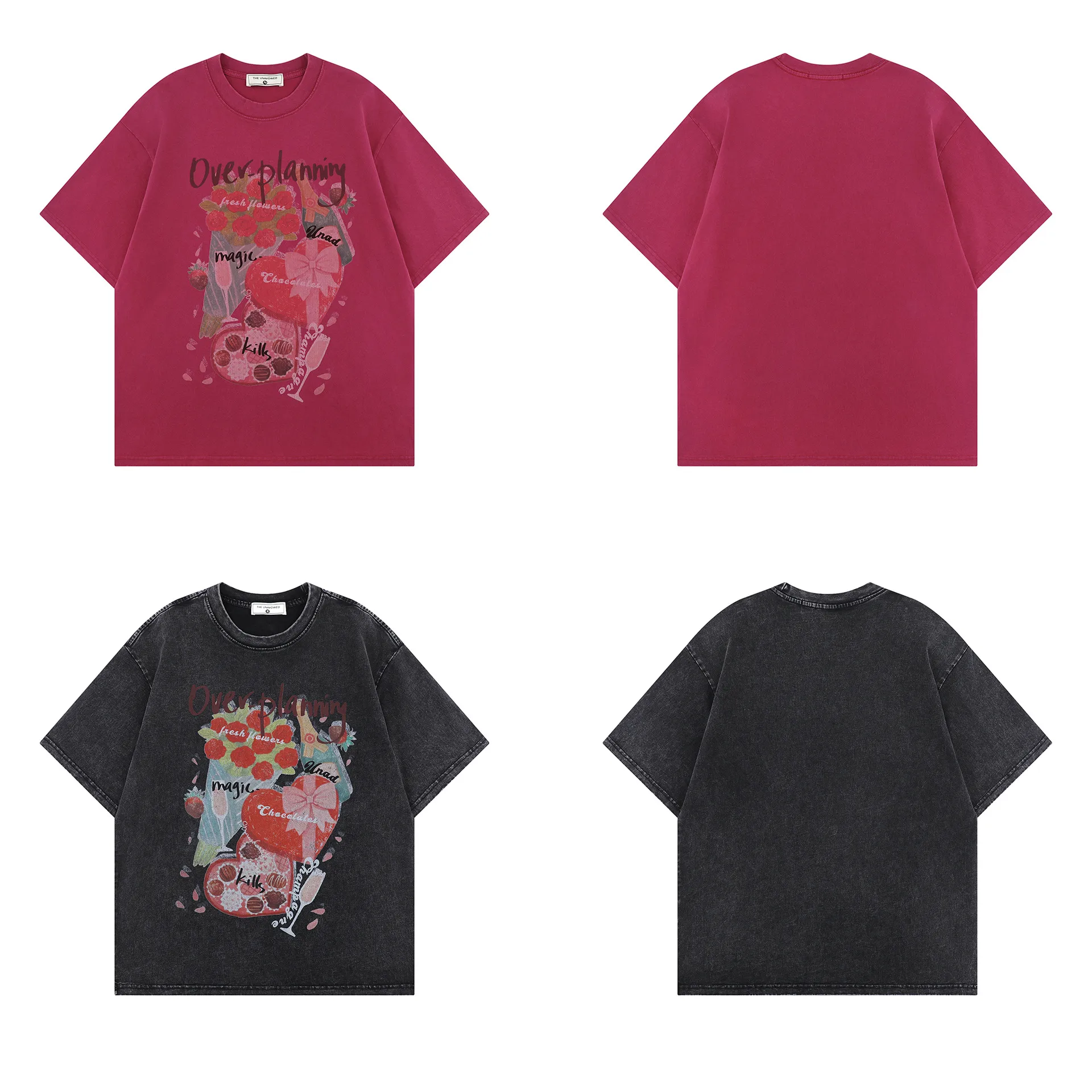 Jiayiku Fashion Brand  Summer New American Style Antique Fun Printed Washed T-Shirt Loose Couples Short-sleeved T-shirt display picture 7