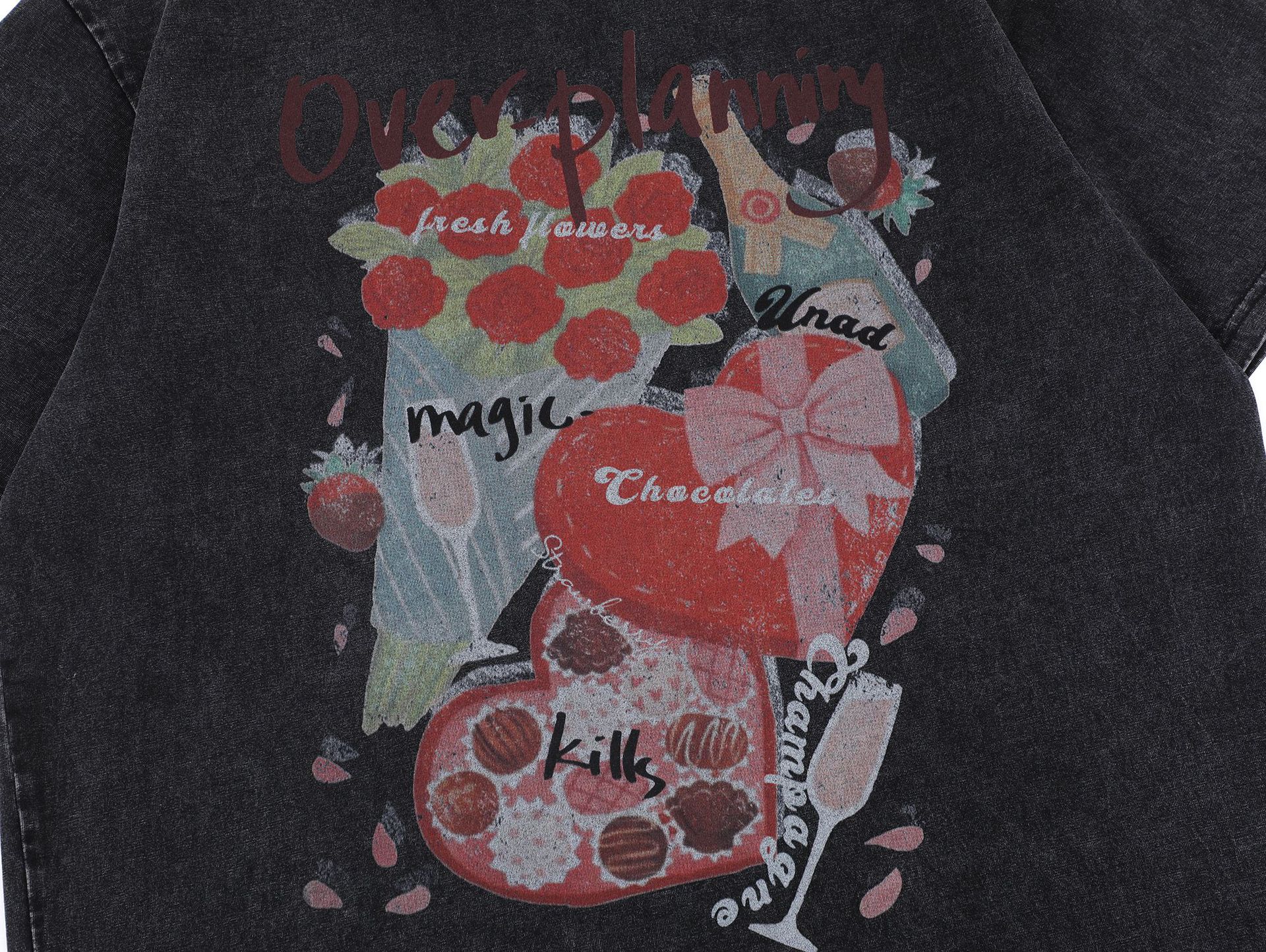 Jiayiku Fashion Brand  Summer New American Style Antique Fun Printed Washed T-Shirt Loose Couples Short-sleeved T-shirt display picture 9