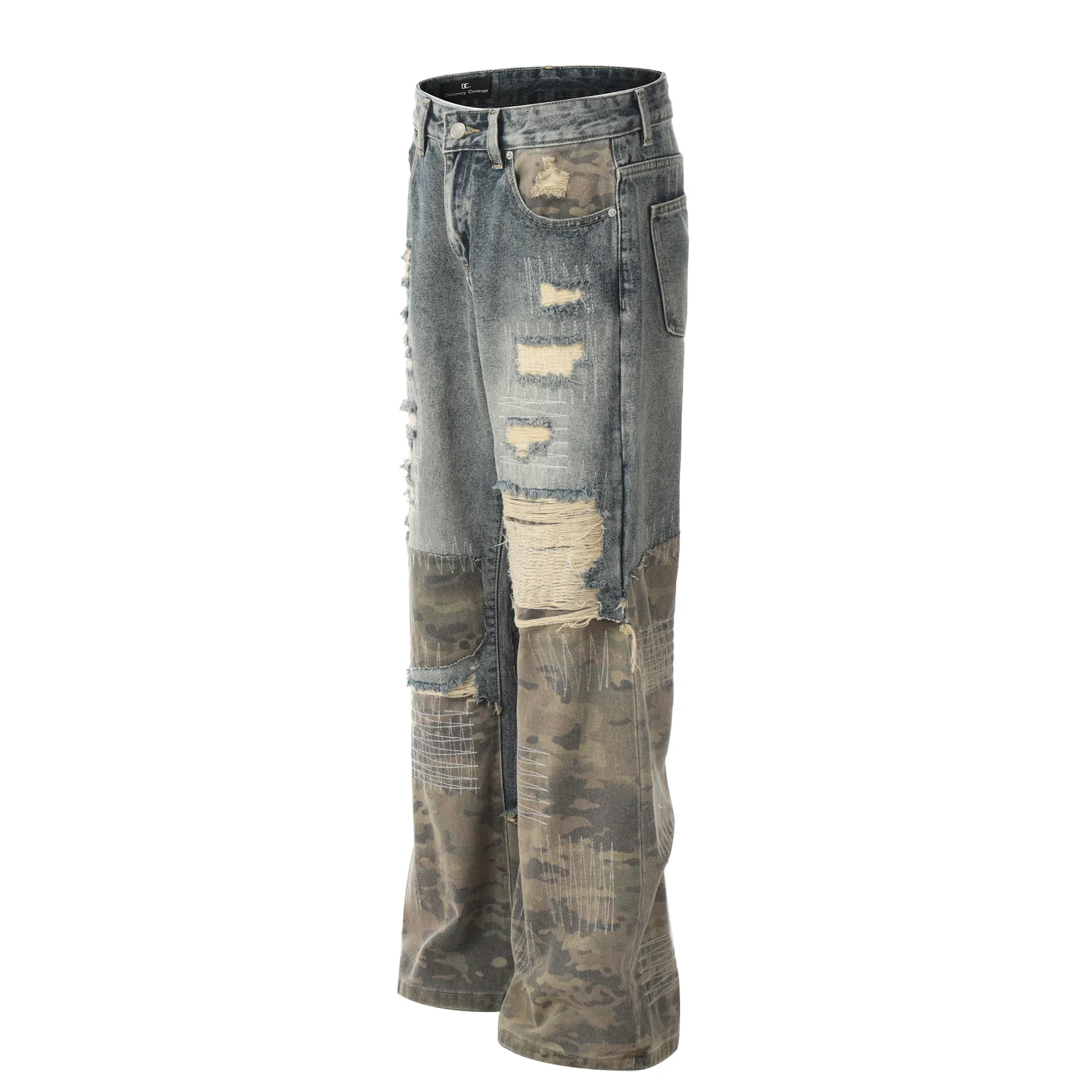 Jiayiku Tide Brand  New  High Street Vibe Camouflage Stitching Jeans Straight RO Tide Loose Pants display picture 4