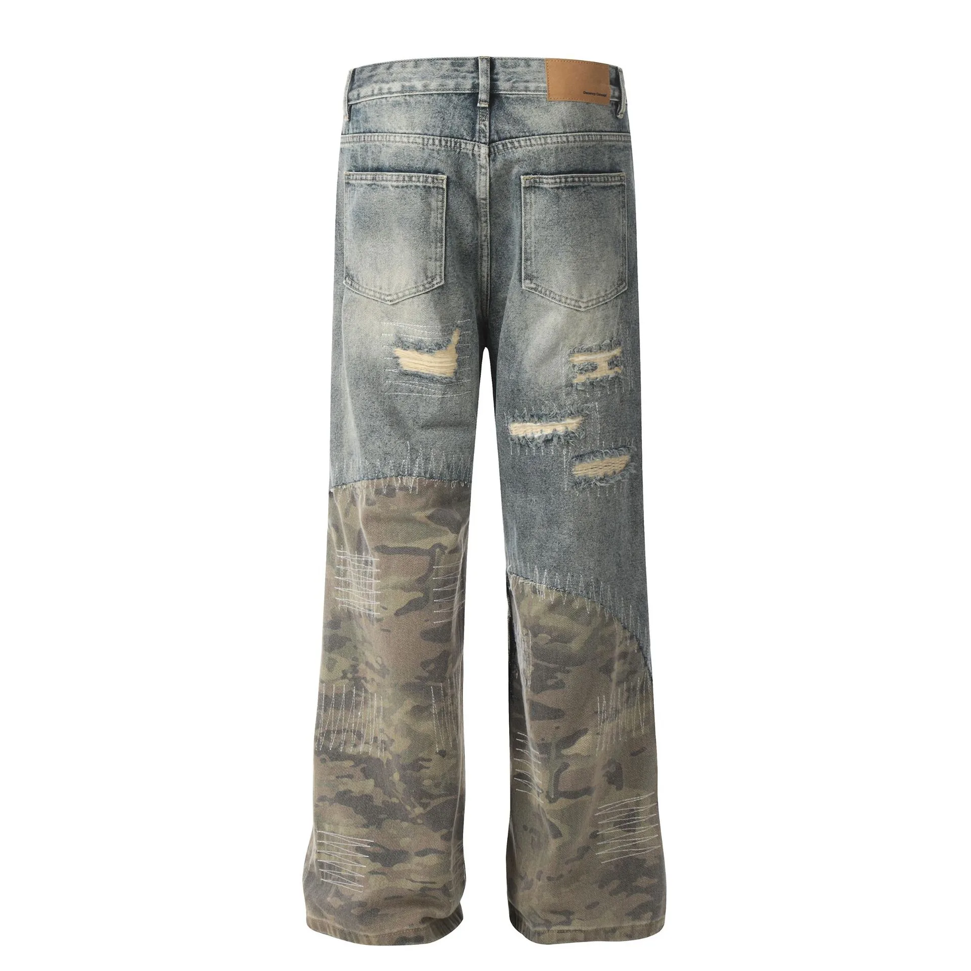 Jiayiku Tide Brand  New  High Street Vibe Camouflage Stitching Jeans Straight RO Tide Loose Pants display picture 5