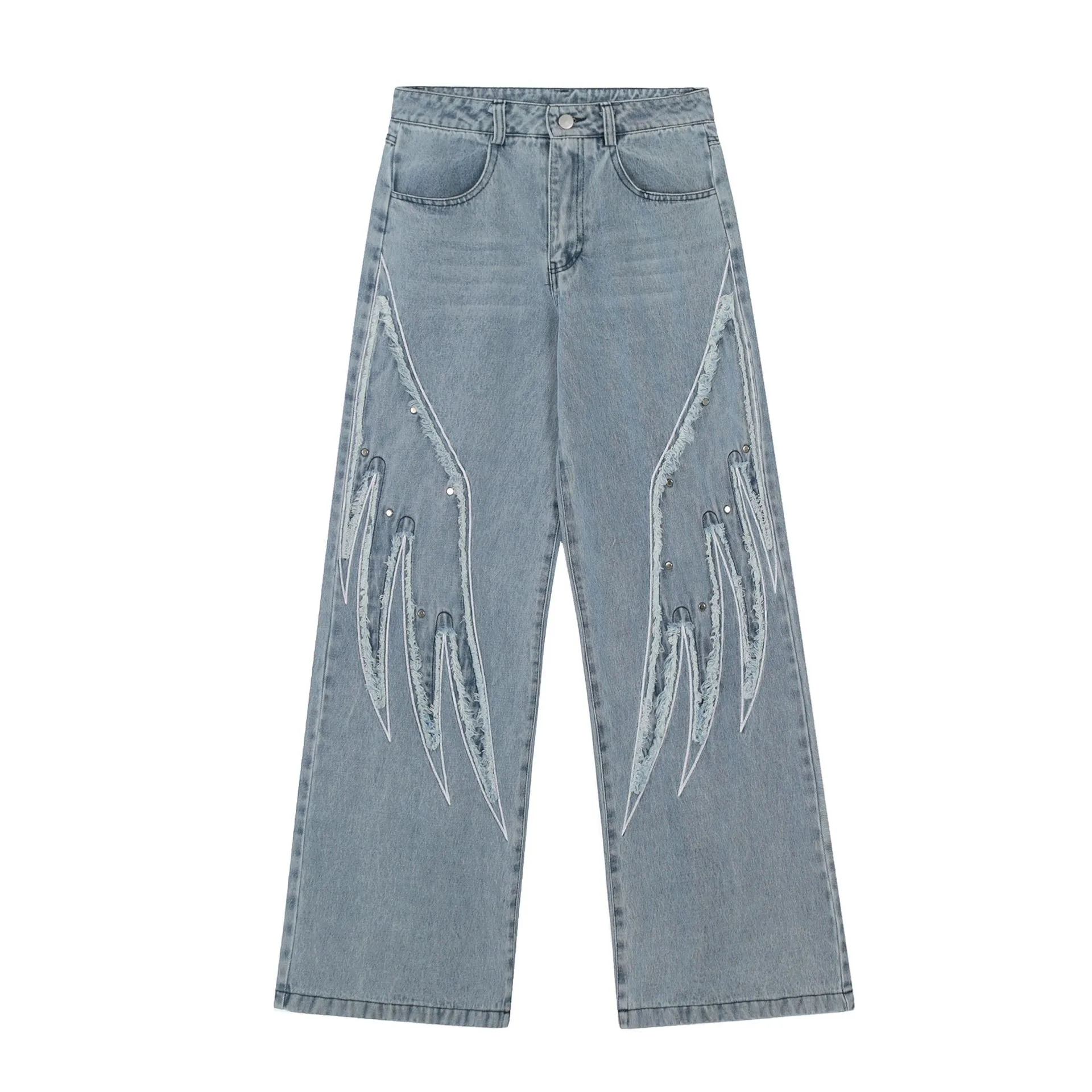 Jiayiku Tide Brand  Spring American Retro Patch Washed Jeans Straight Cleanfit Pants display picture 3