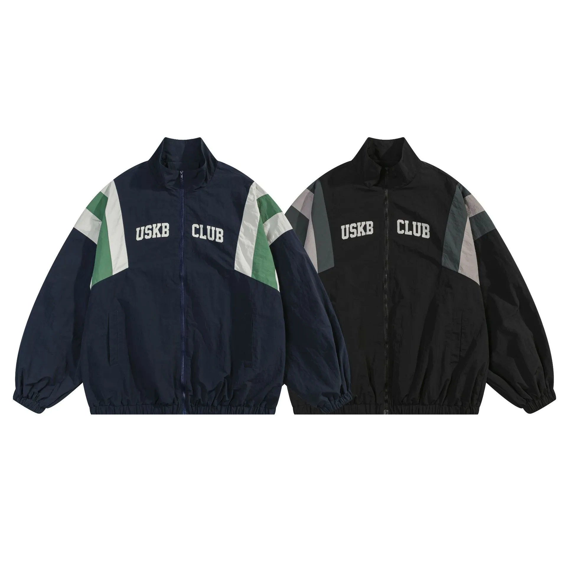 Jiayiku Fashion Brand  Spring American Retro Deconstruction Contrast Color School Uniform Jacket Loose Rustic Jacket Coat Couple display picture 2