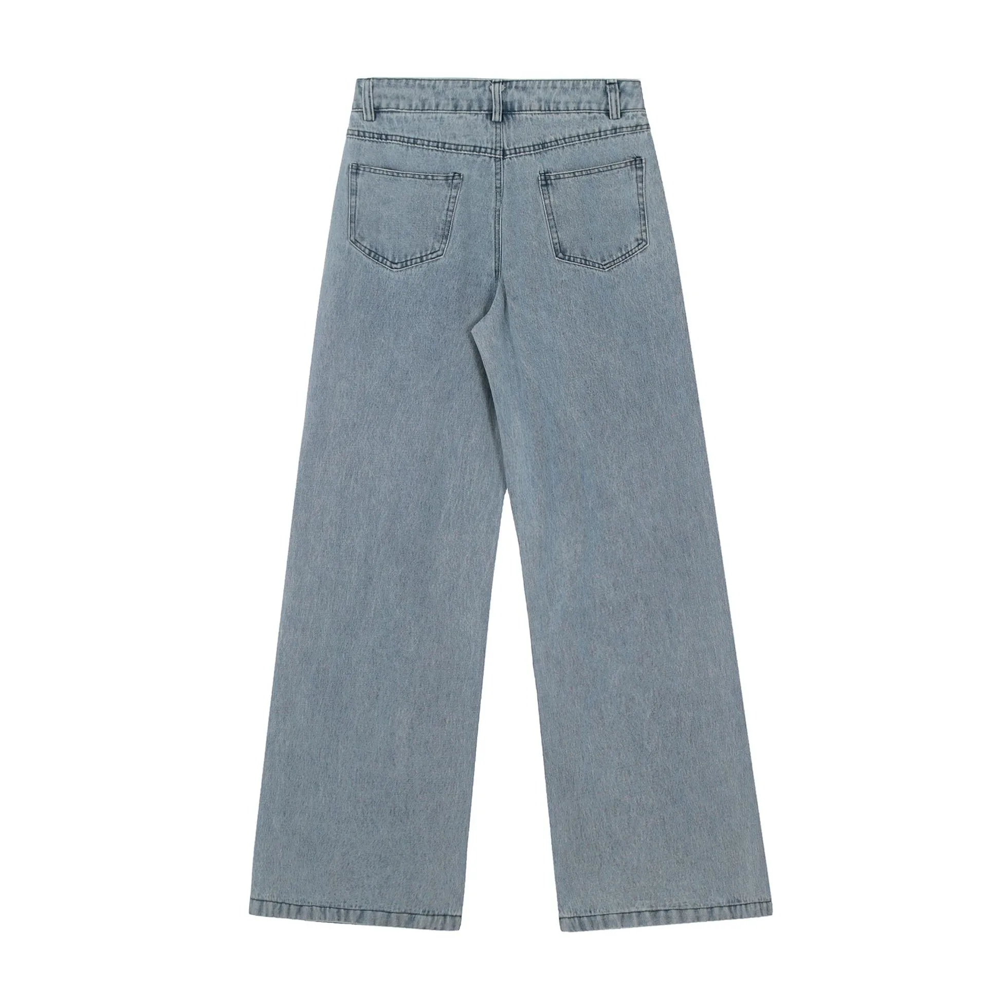 Jiayiku Tide Brand  Spring American Retro Patch Washed Jeans Straight Cleanfit Pants display picture 4