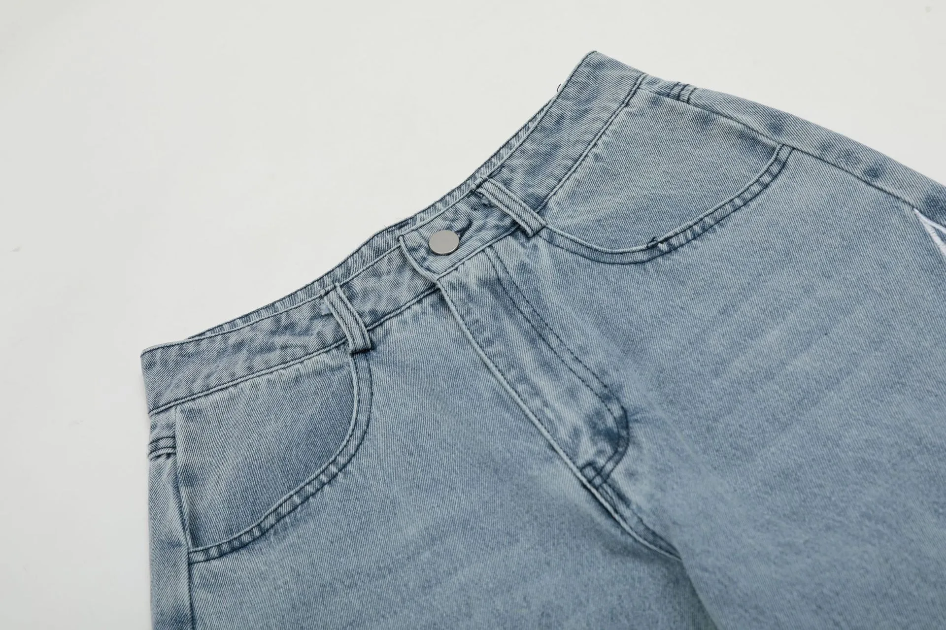 Jiayiku Tide Brand  Spring American Retro Patch Washed Jeans Straight Cleanfit Pants display picture 5