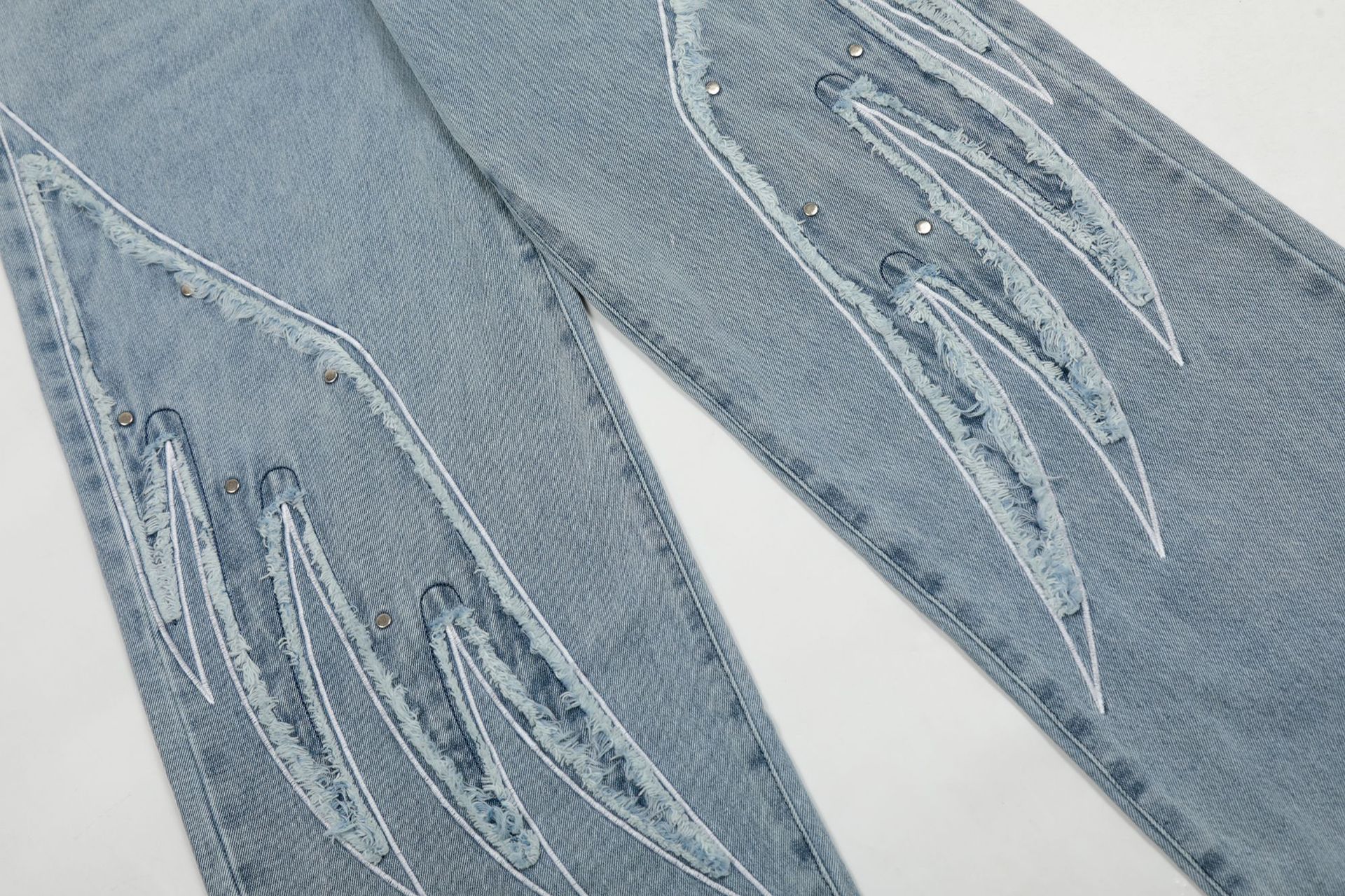 Jiayiku Tide Brand  Spring American Retro Patch Washed Jeans Straight Cleanfit Pants display picture 6