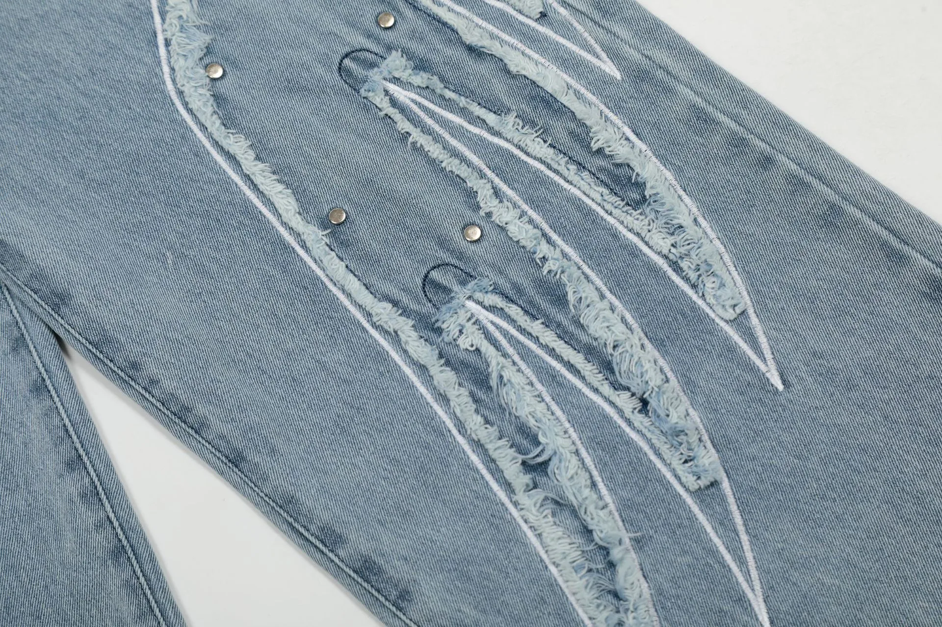 Jiayiku Tide Brand  Spring American Retro Patch Washed Jeans Straight Cleanfit Pants display picture 7