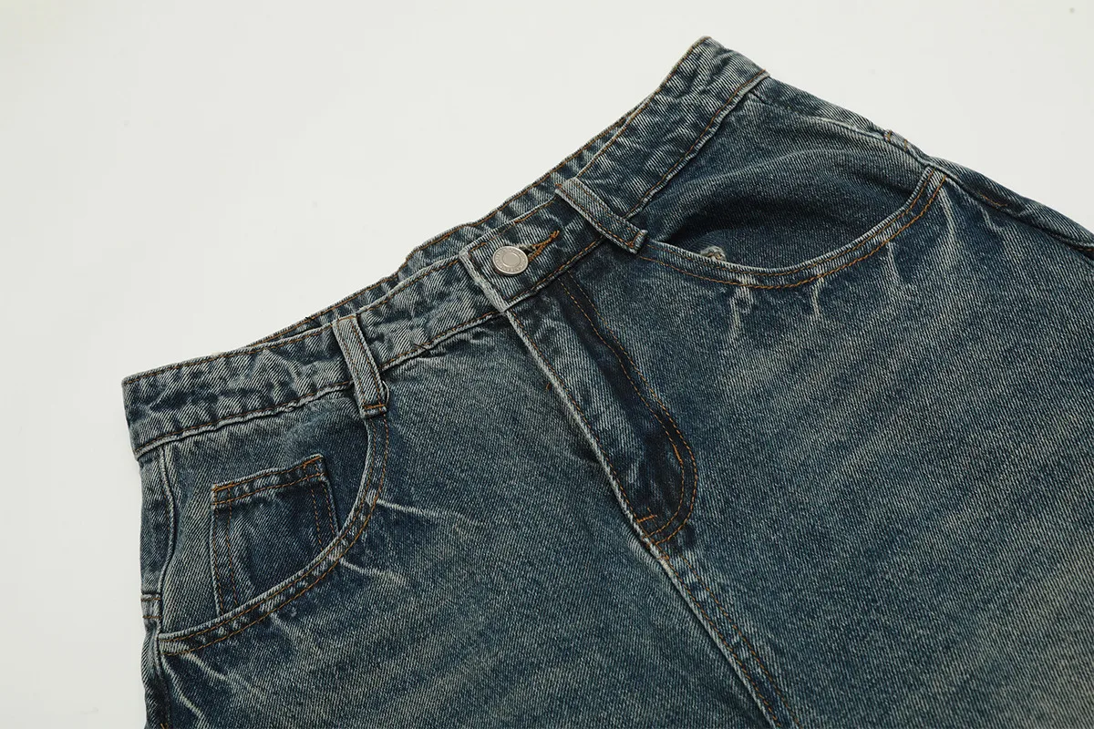 Jiayiku Tide Brand  Spring American Retro Washed Machete Jeans Straight Cleanfit Pants display picture 6