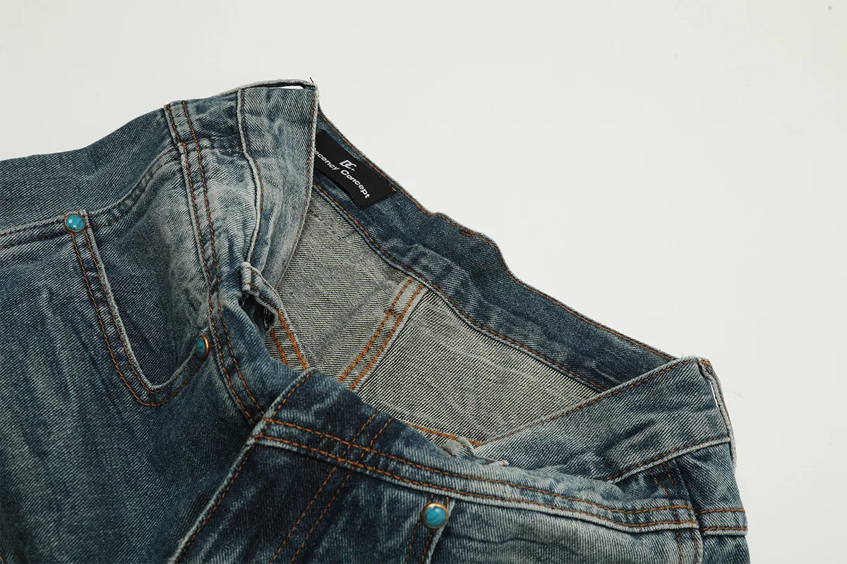 Jiayiku Tide Brand  Spring American Retro Washed Machete Jeans Straight Cleanfit Pants display picture 7