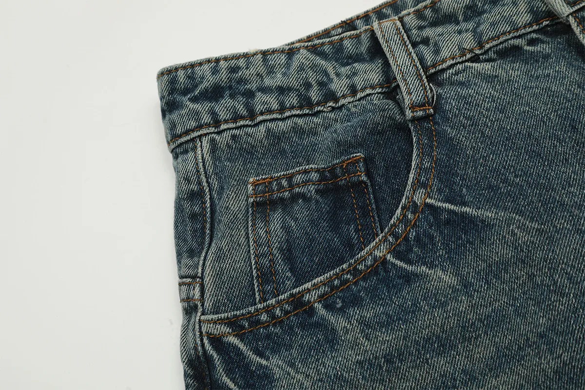 Jiayiku Tide Brand  Spring American Retro Washed Machete Jeans Straight Cleanfit Pants display picture 9