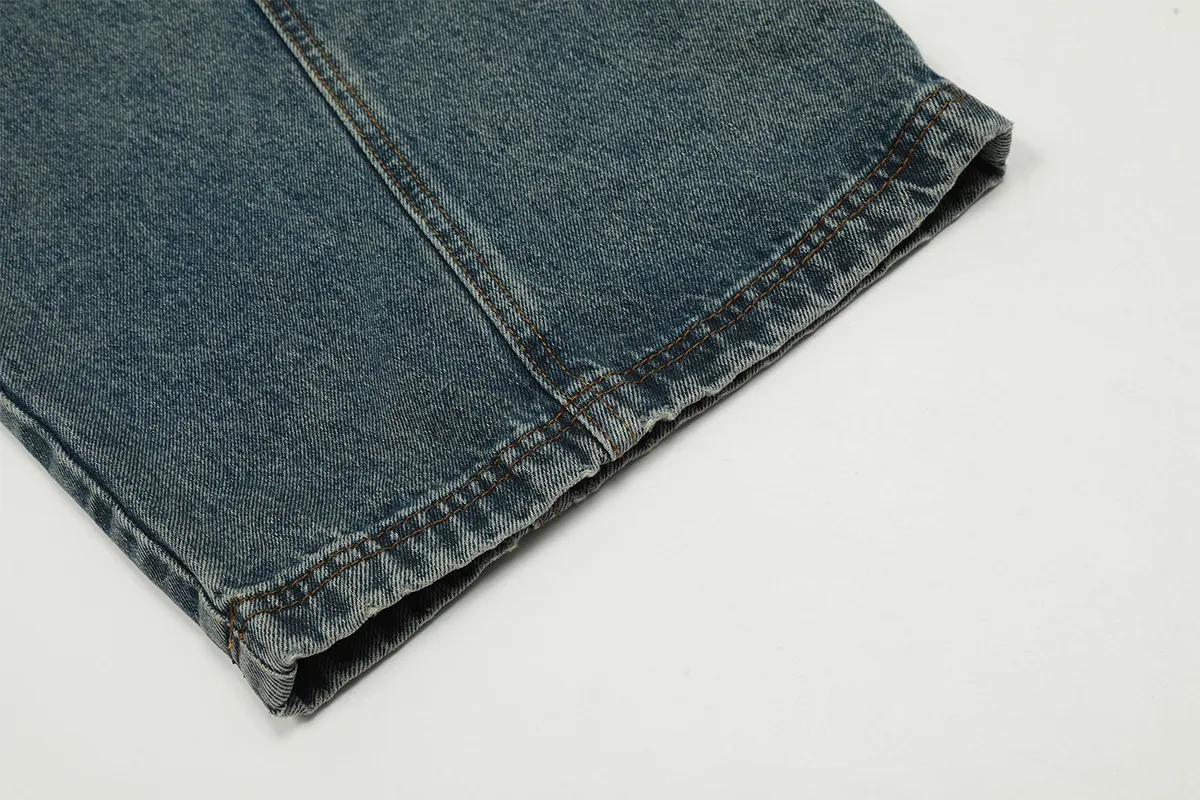 Jiayiku Tide Brand  Spring American Retro Washed Machete Jeans Straight Cleanfit Pants display picture 13