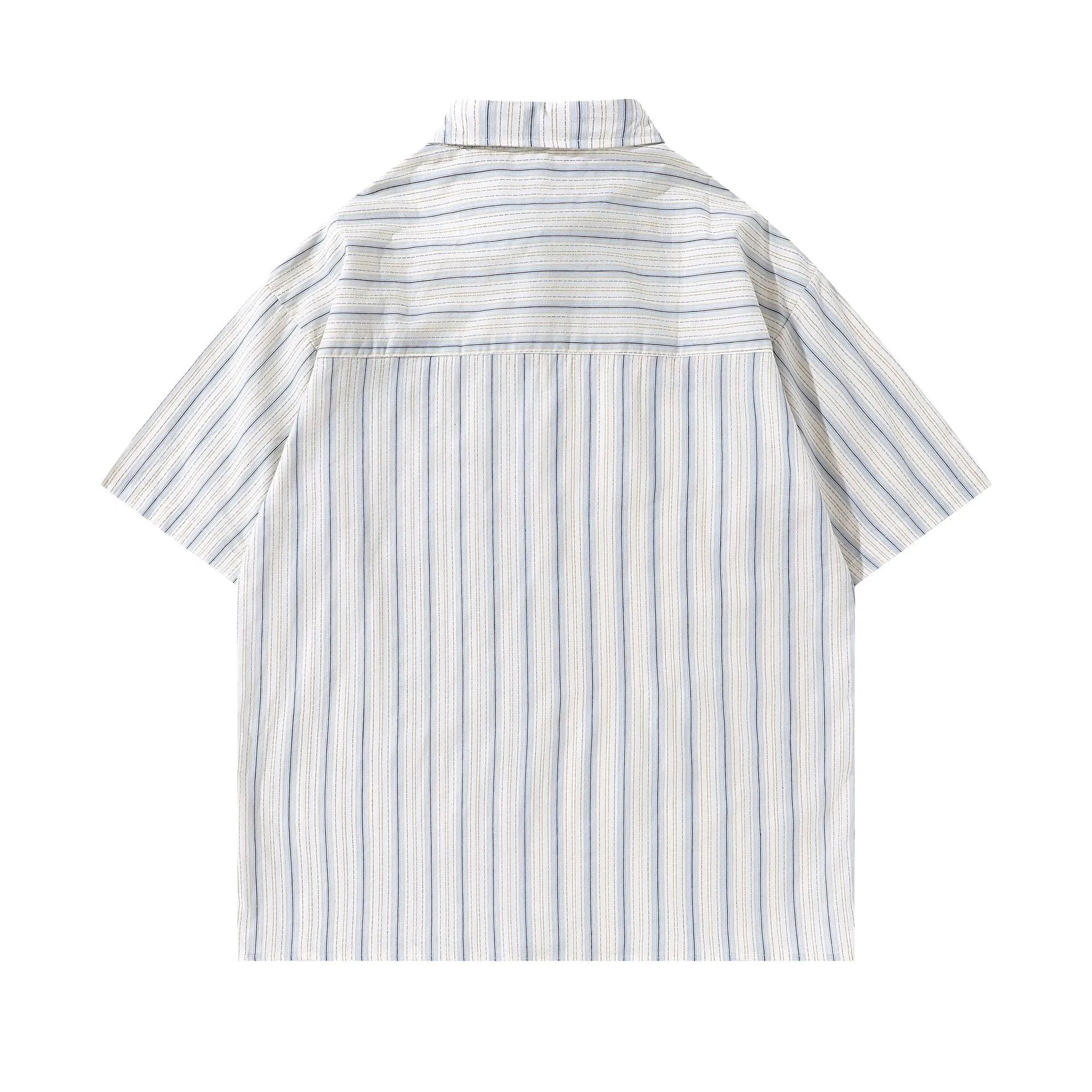 Jiayiku Men's  Summer New American College Cleanfit Striped Shirt Antique Embroidered Shirt display picture 4