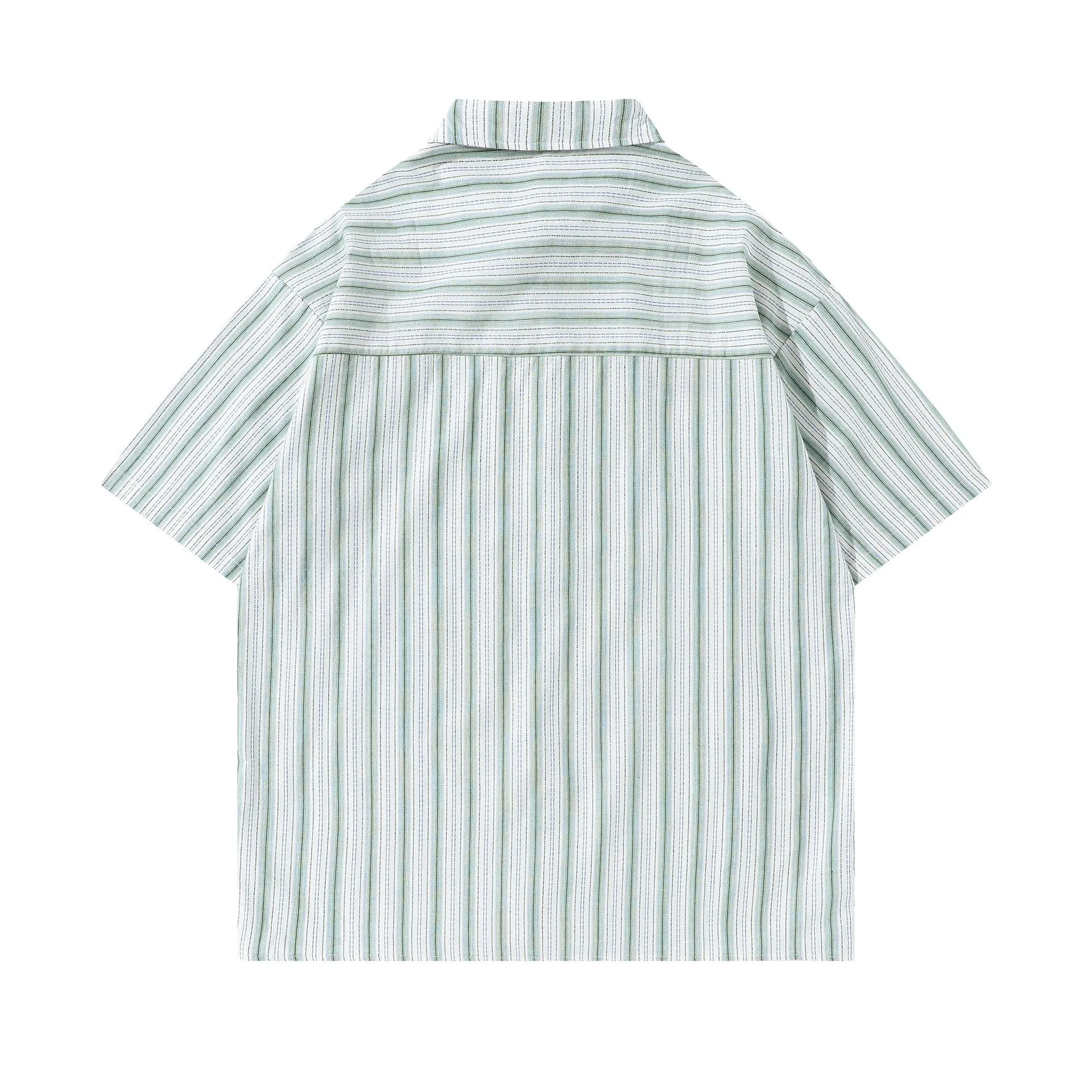 Jiayiku Men's  Summer New American College Cleanfit Striped Shirt Antique Embroidered Shirt display picture 8