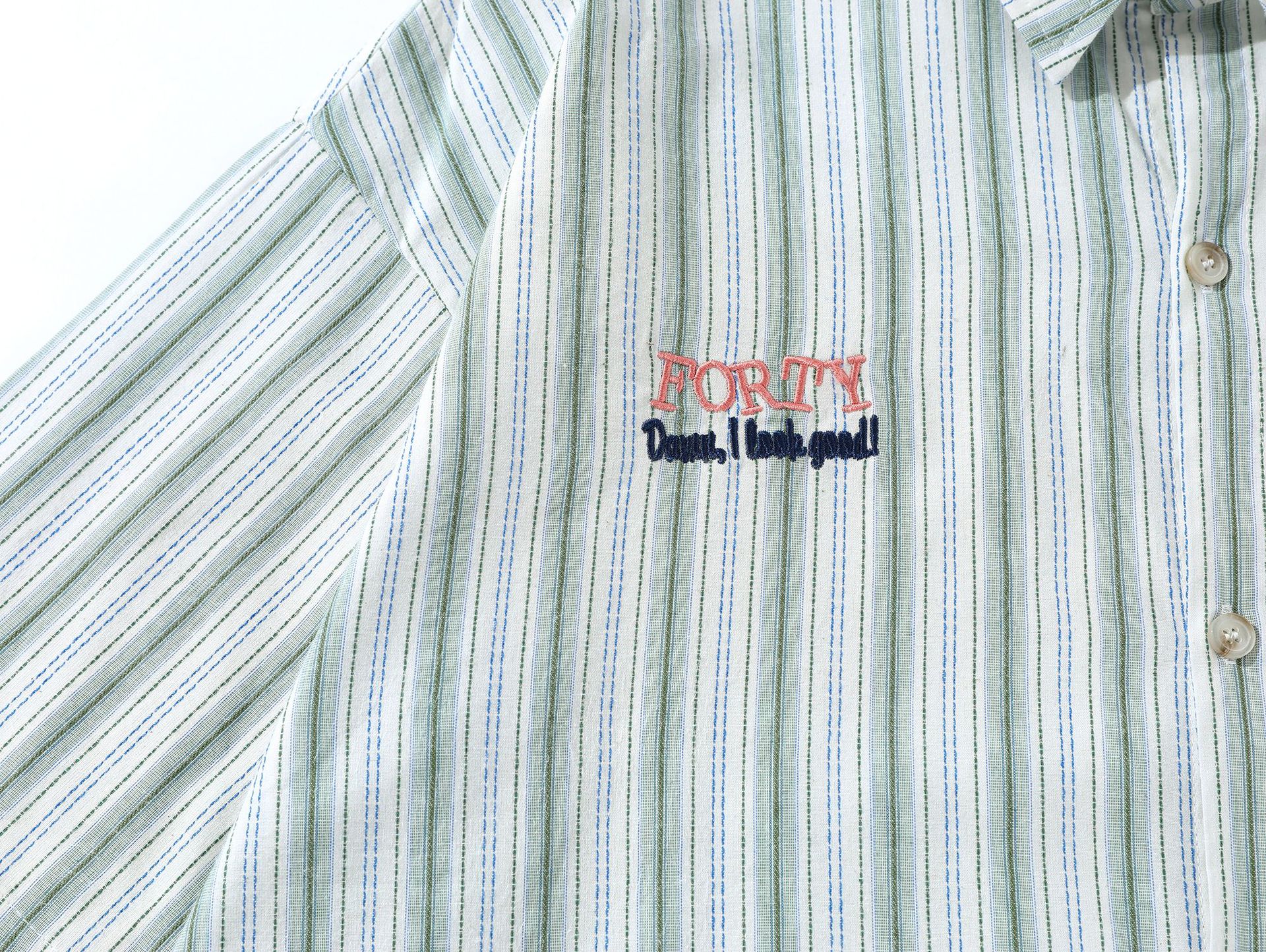 Jiayiku Men's  Summer New American College Cleanfit Striped Shirt Antique Embroidered Shirt display picture 15