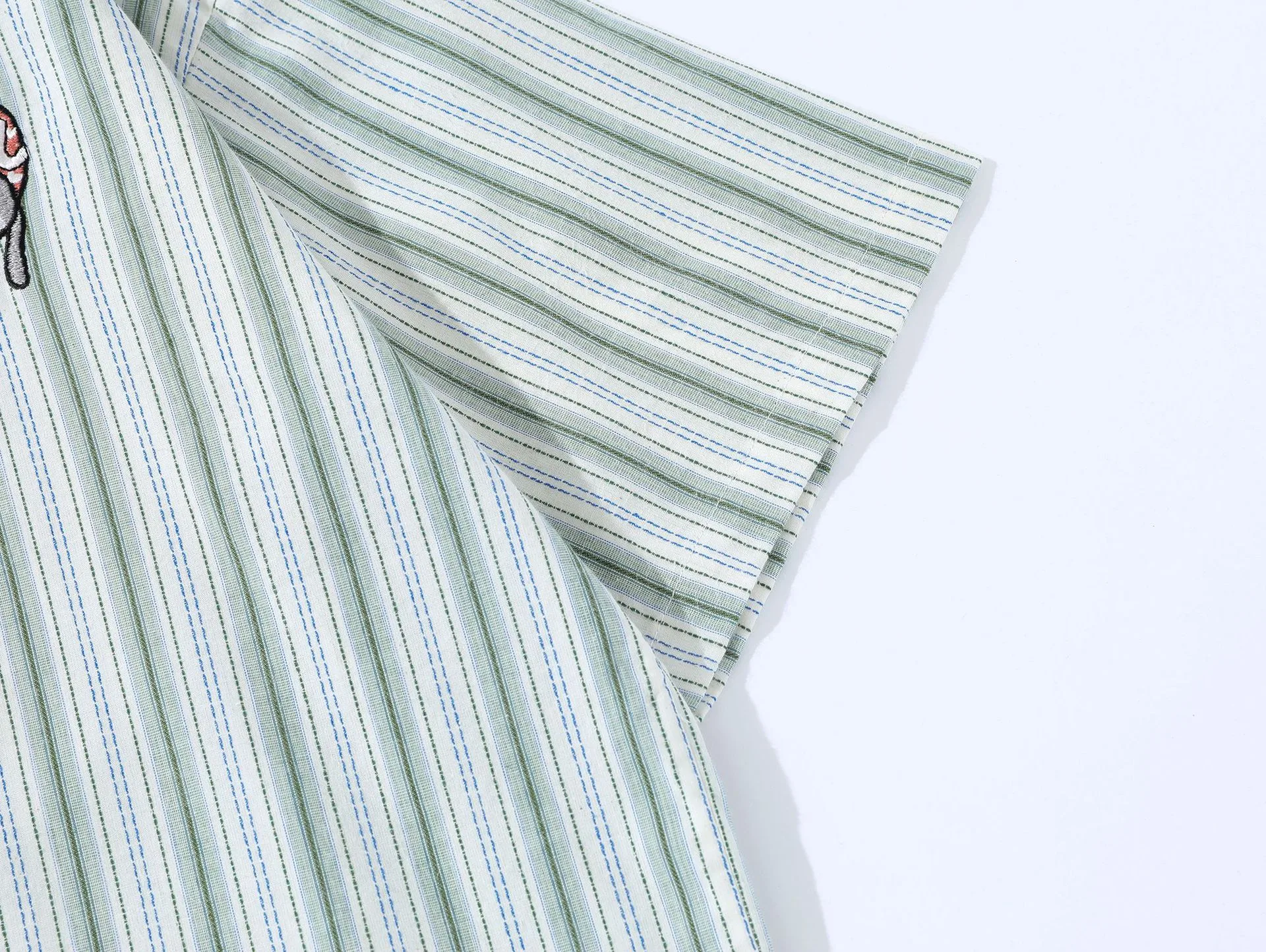 Jiayiku Men's  Summer New American College Cleanfit Striped Shirt Antique Embroidered Shirt display picture 16