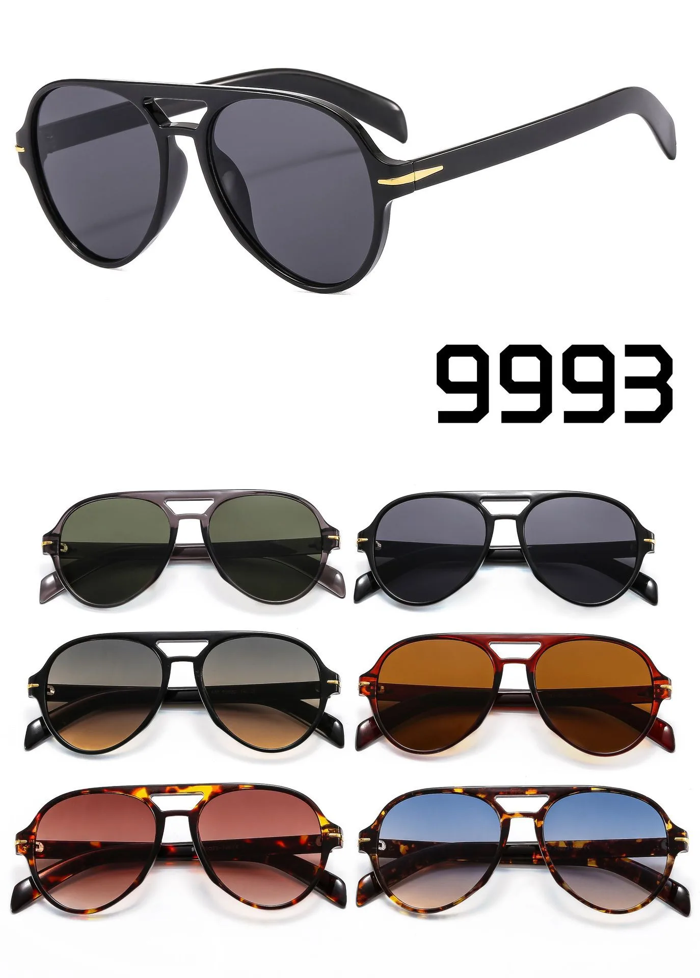 PC Double Beam Large Frame Retro Goggles Sunshade UV Protection Sunglasses Men's Aviator Sunglasses  Glasses display picture 1
