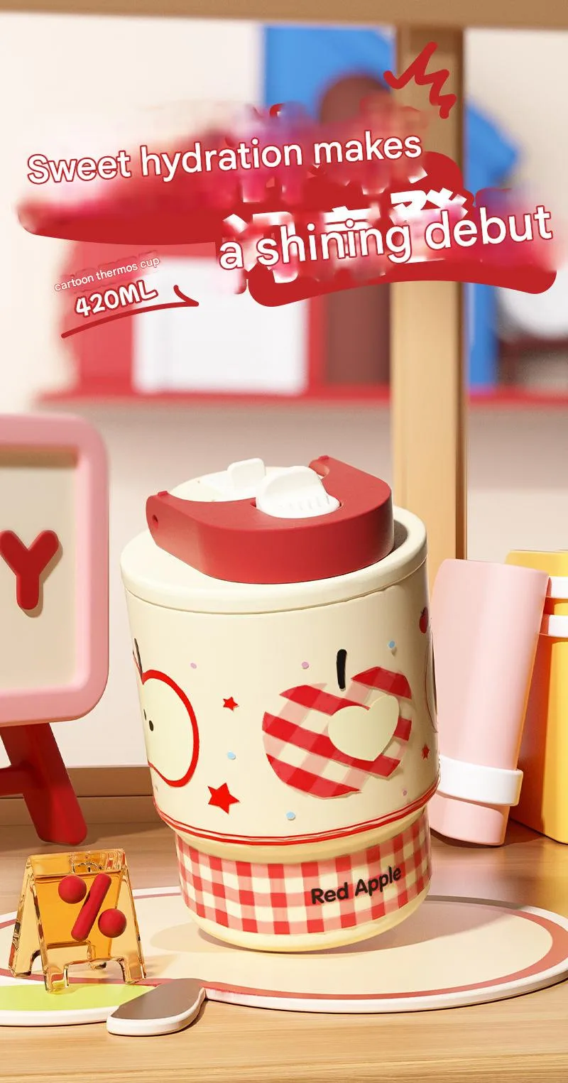 Children's Cartoon Double-Drink Thermos Cup 316 Stainless Steel Coffee Cup For Women With Good Looks And Portable Car Water Cup With Straw display picture 1